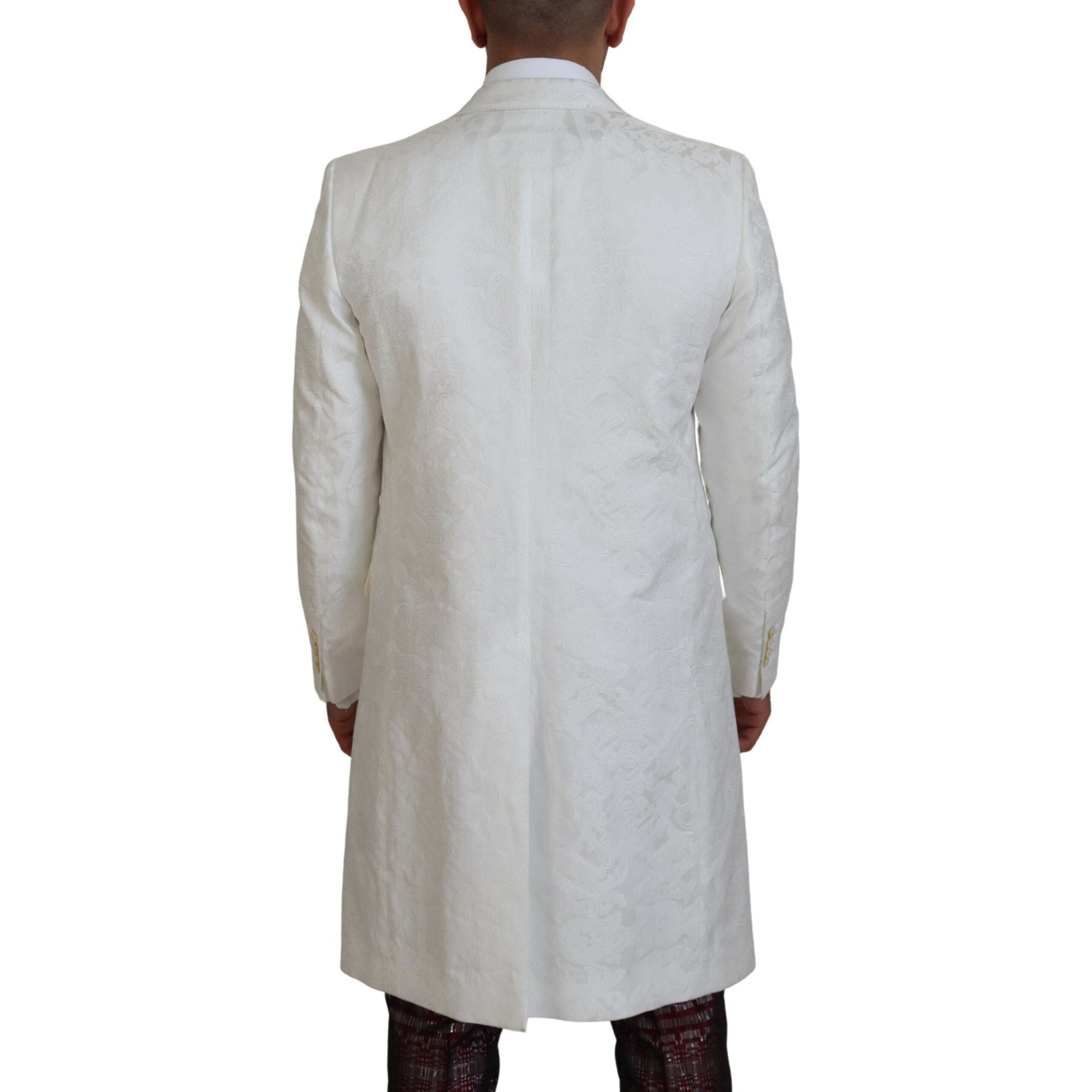 Dolce & Gabbana White Floral Brocade Trench Coat