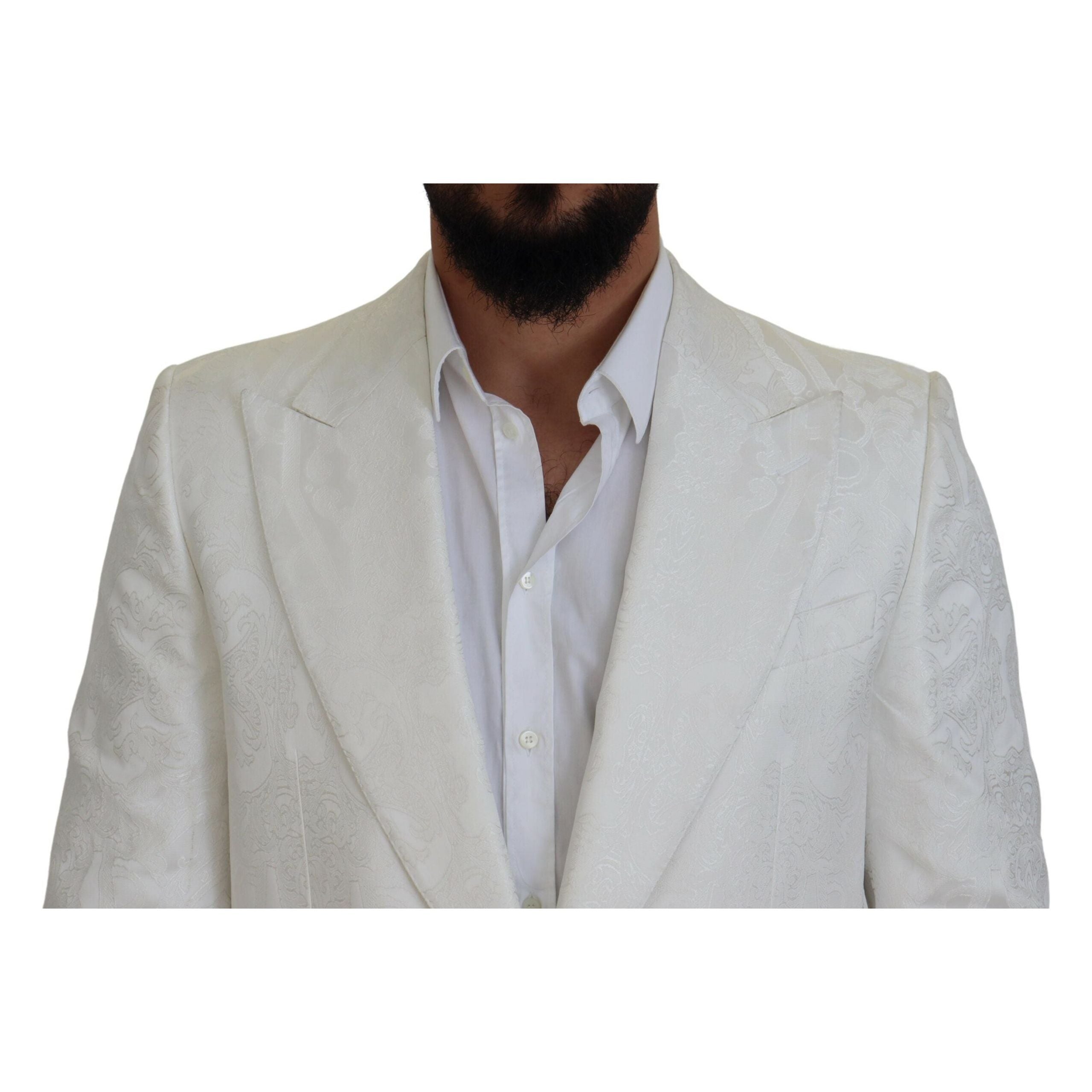 Dolce & Gabbana White Floral Brocade Trench Coat