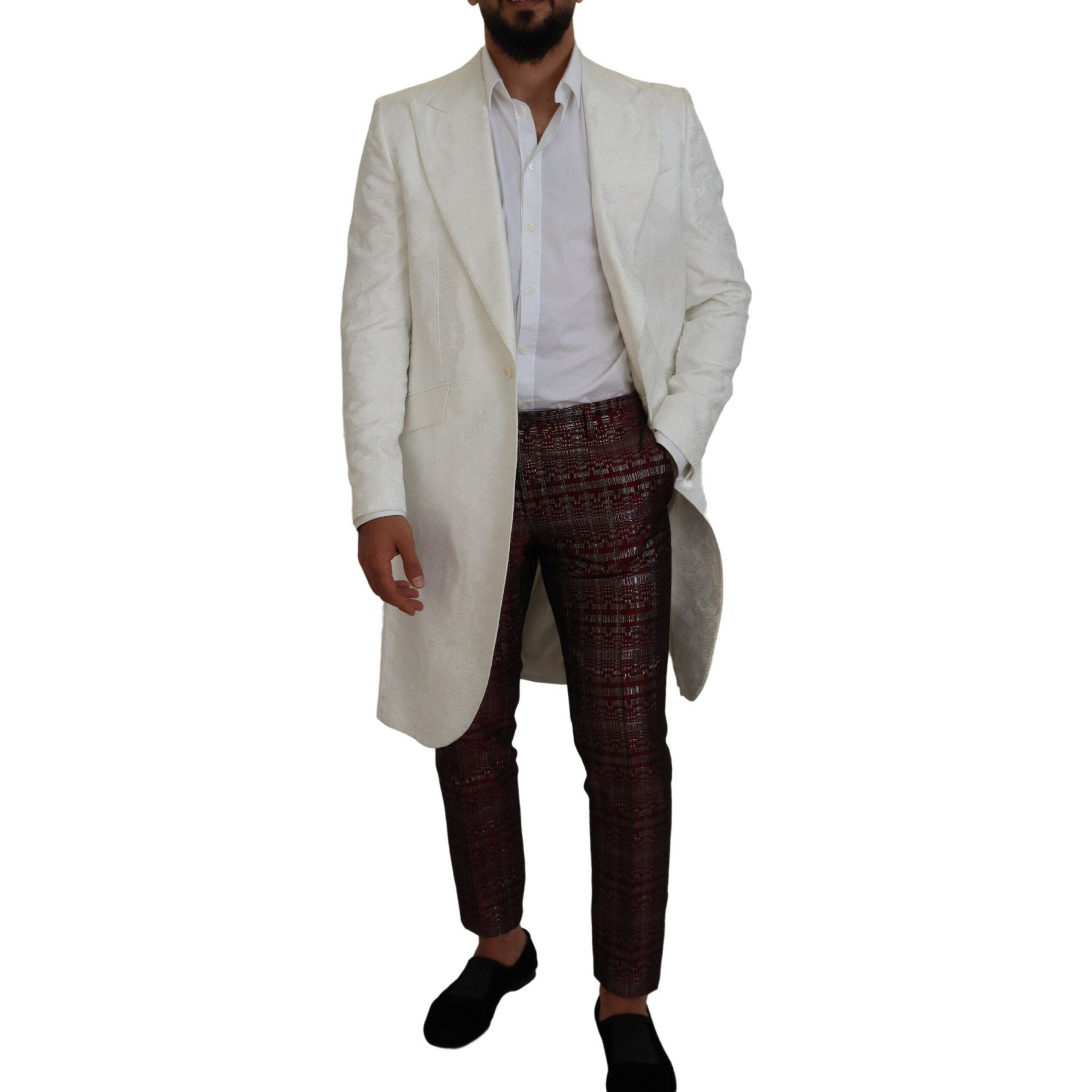 Dolce & Gabbana White Floral Brocade Trench Coat