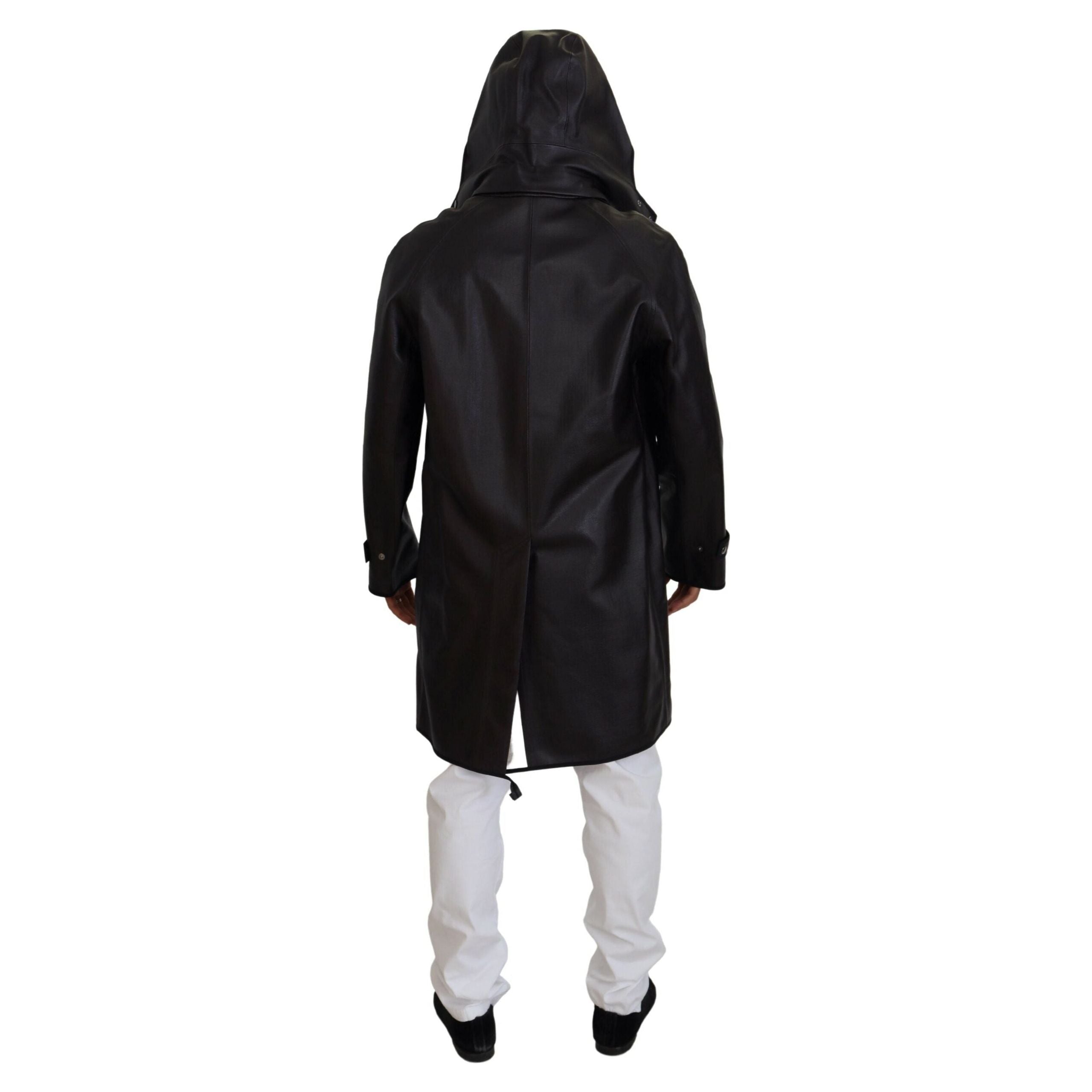 Dolce & Gabbana Black Cotton Elegant Hooded Parka Coat