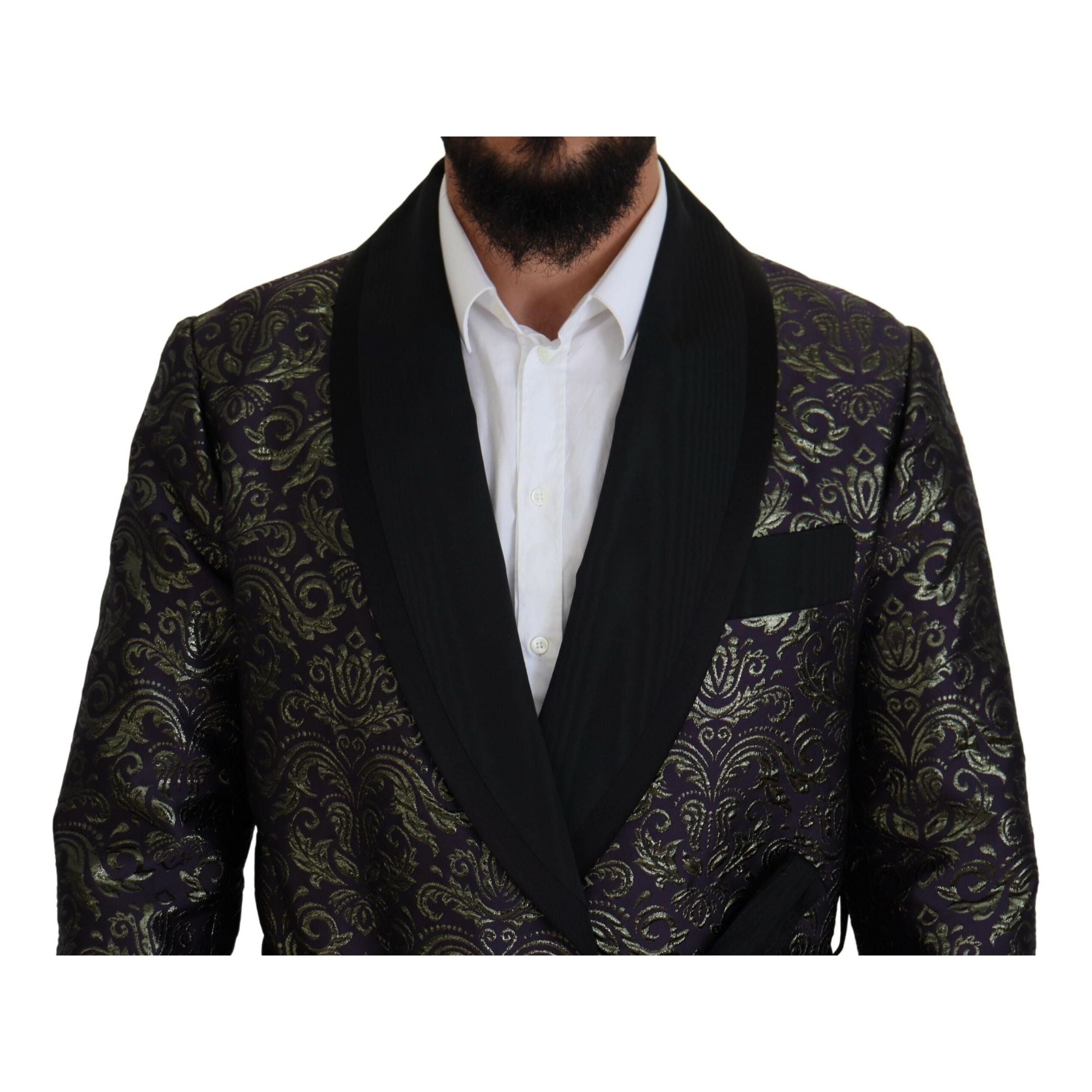 Dolce & Gabbana Gold Jacquard Robe Jacket Elegance
