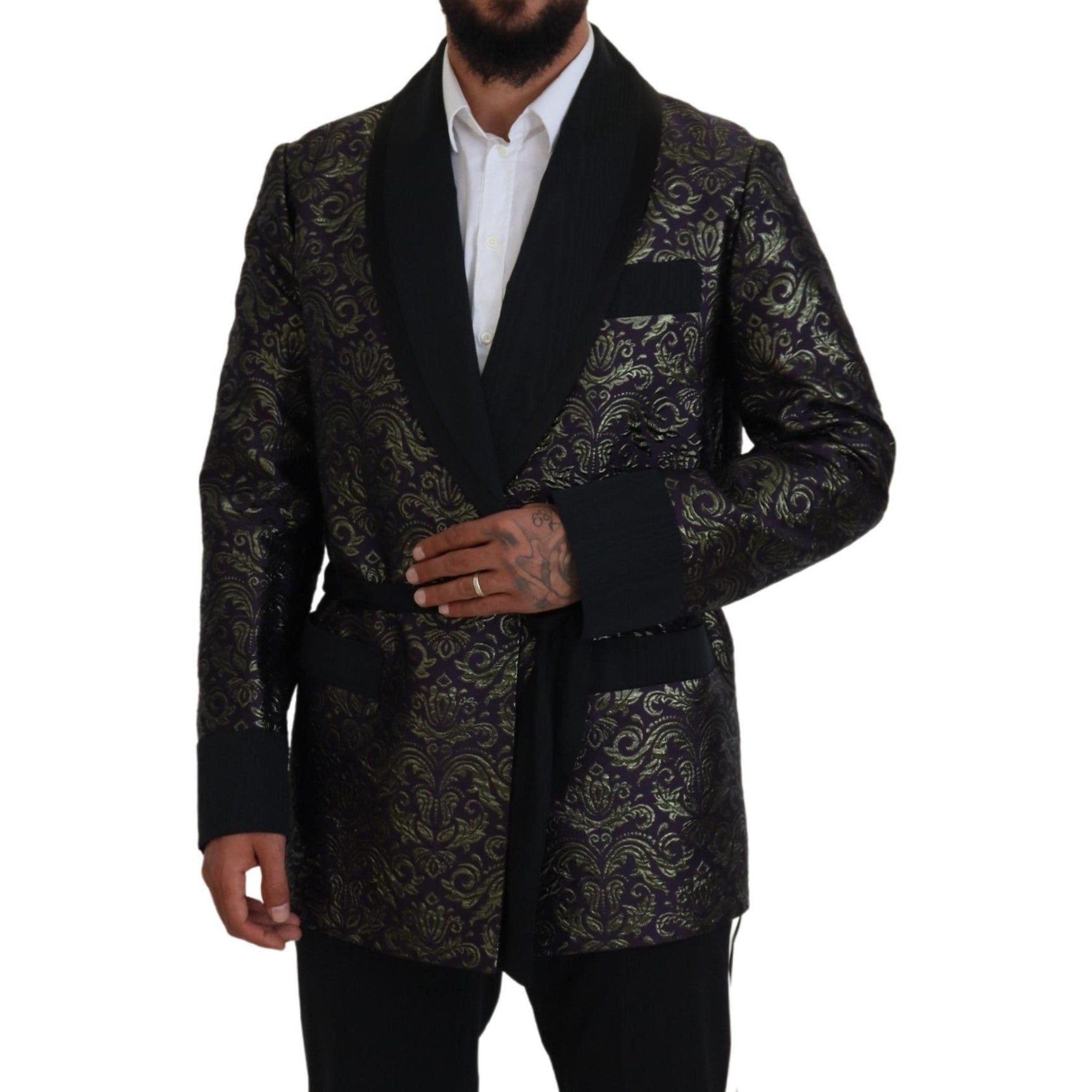 Dolce & Gabbana Gold Jacquard Robe Jacket Elegance