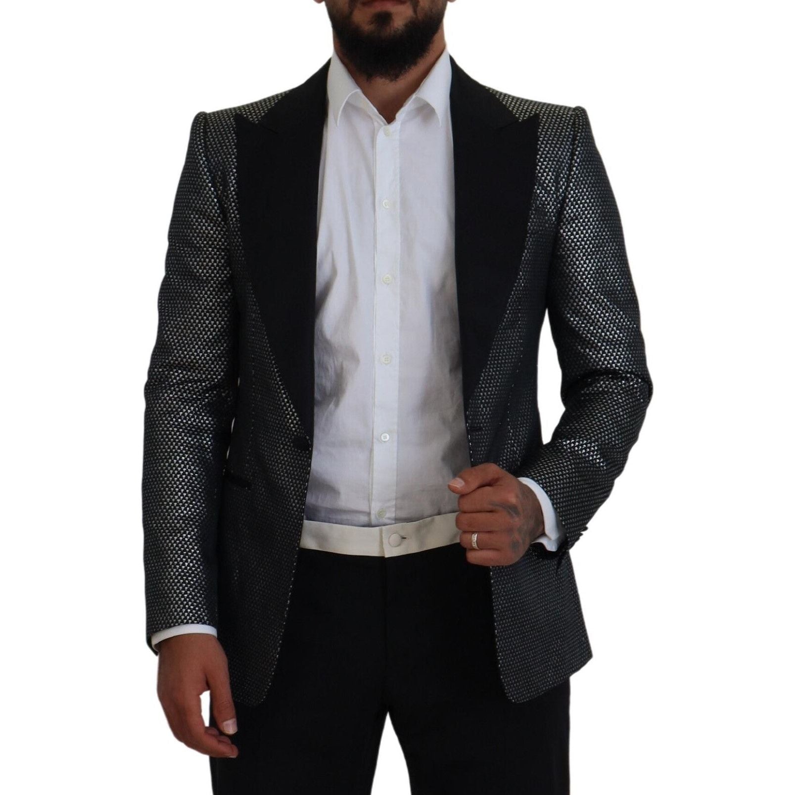 Dolce & Gabbana Black Jacquard Single Breasted Blazer