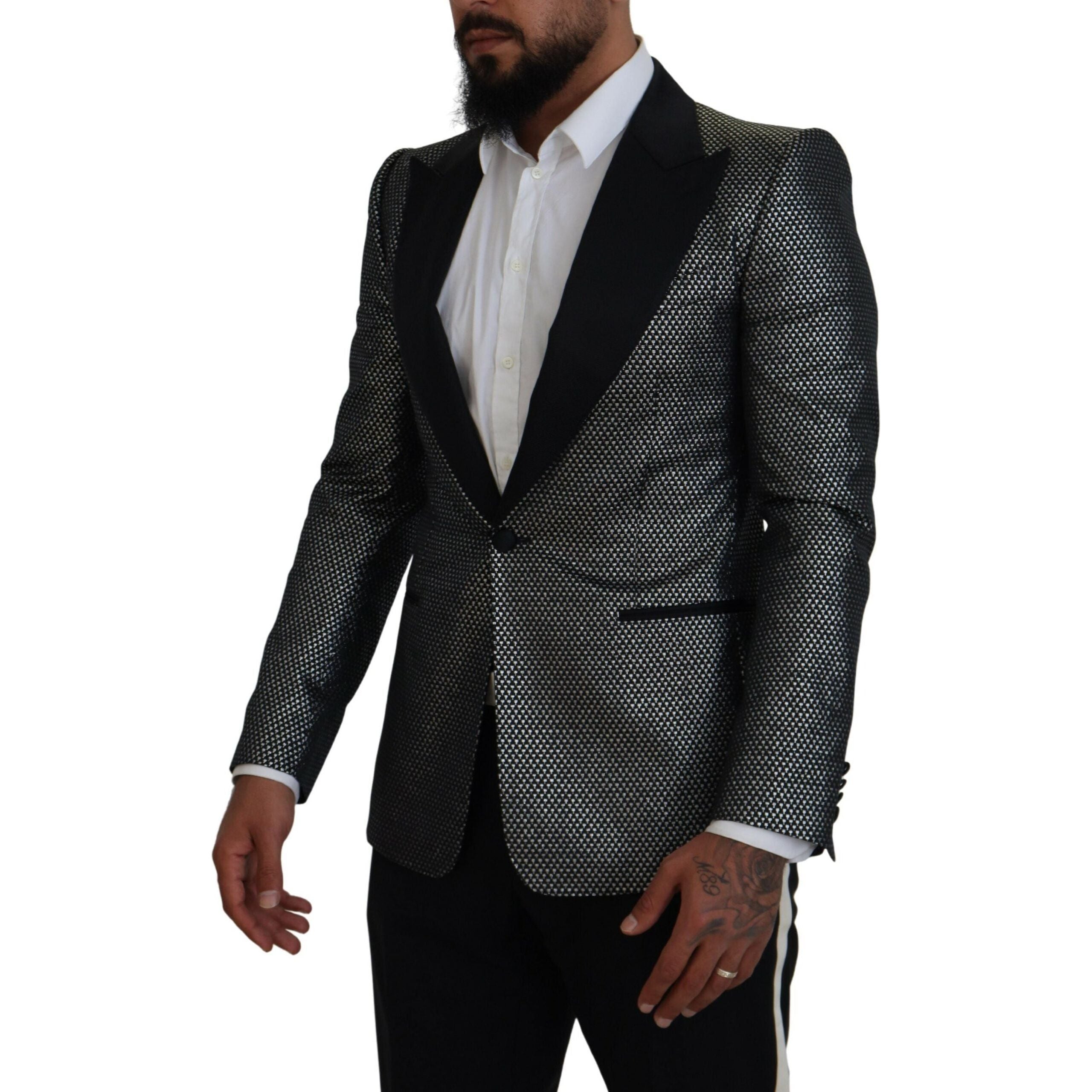 Dolce & Gabbana Black Jacquard Single Breasted Blazer