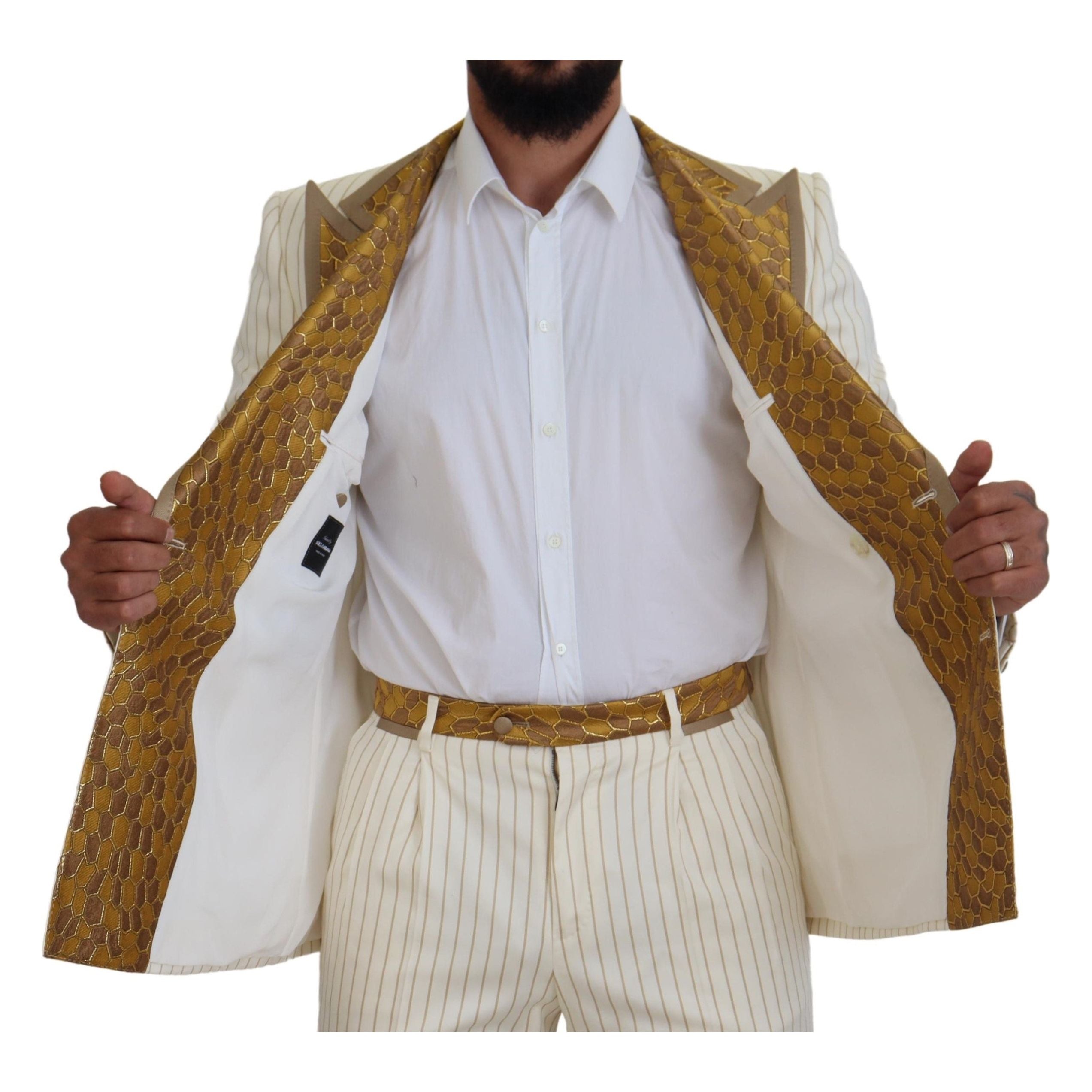 Dolce & Gabbana Off White Wool Double Breasted Suit