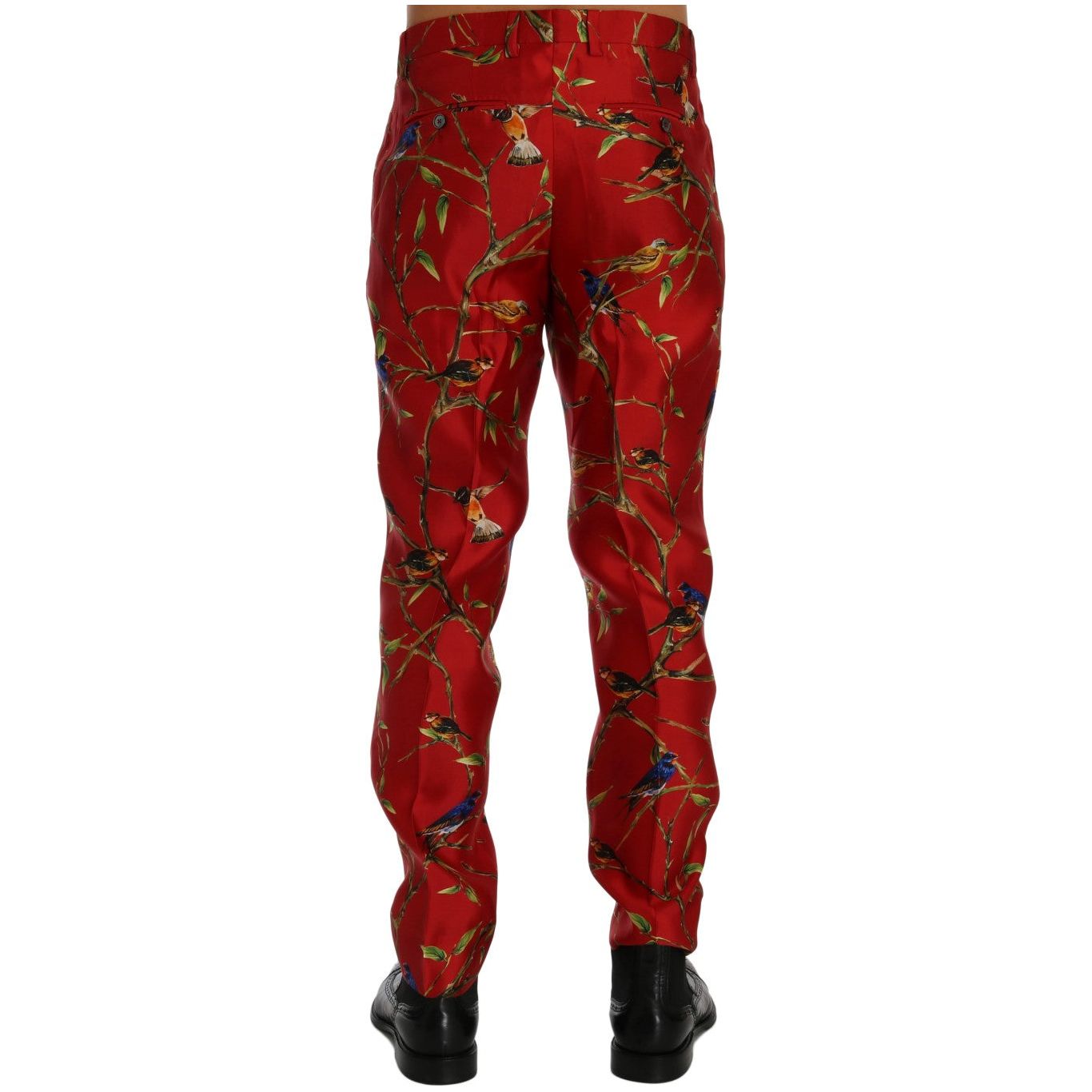 Dolce & Gabbana Red Silk Dress Trousers Bird Print