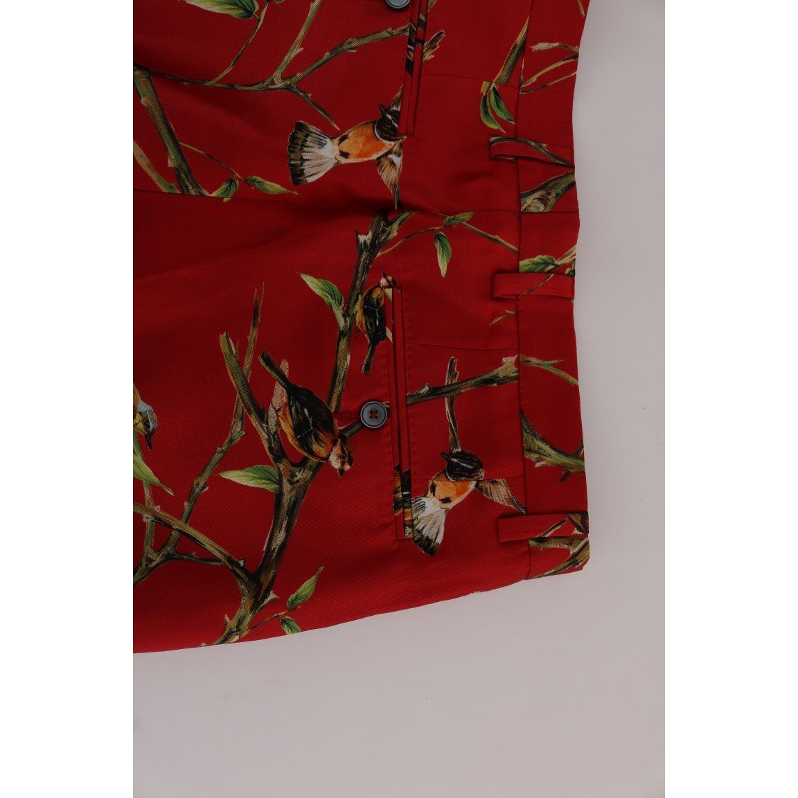 Dolce & Gabbana Red Silk Dress Trousers Bird Print