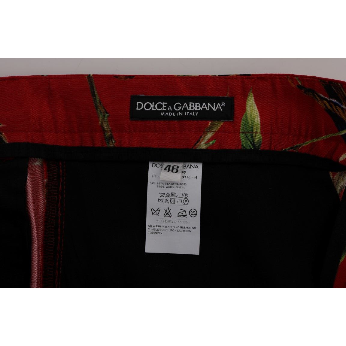 Dolce & Gabbana Red Silk Dress Trousers Bird Print