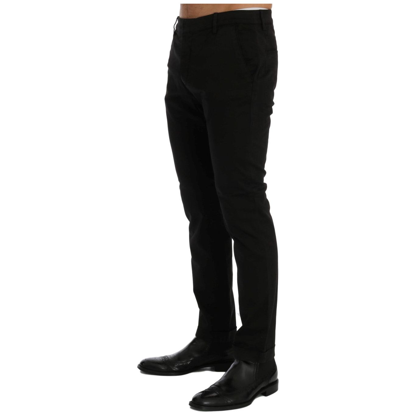 Costume National Black Cotton Stretch Slim Fit Pants