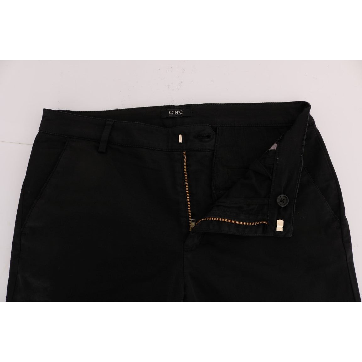 Costume National Black Cotton Stretch Slim Fit Pants