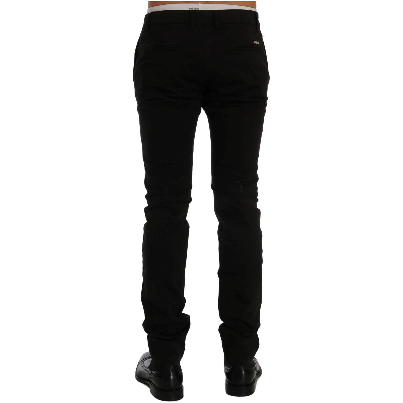 GF Ferre Black Cotton Trousers for Timeless Style
