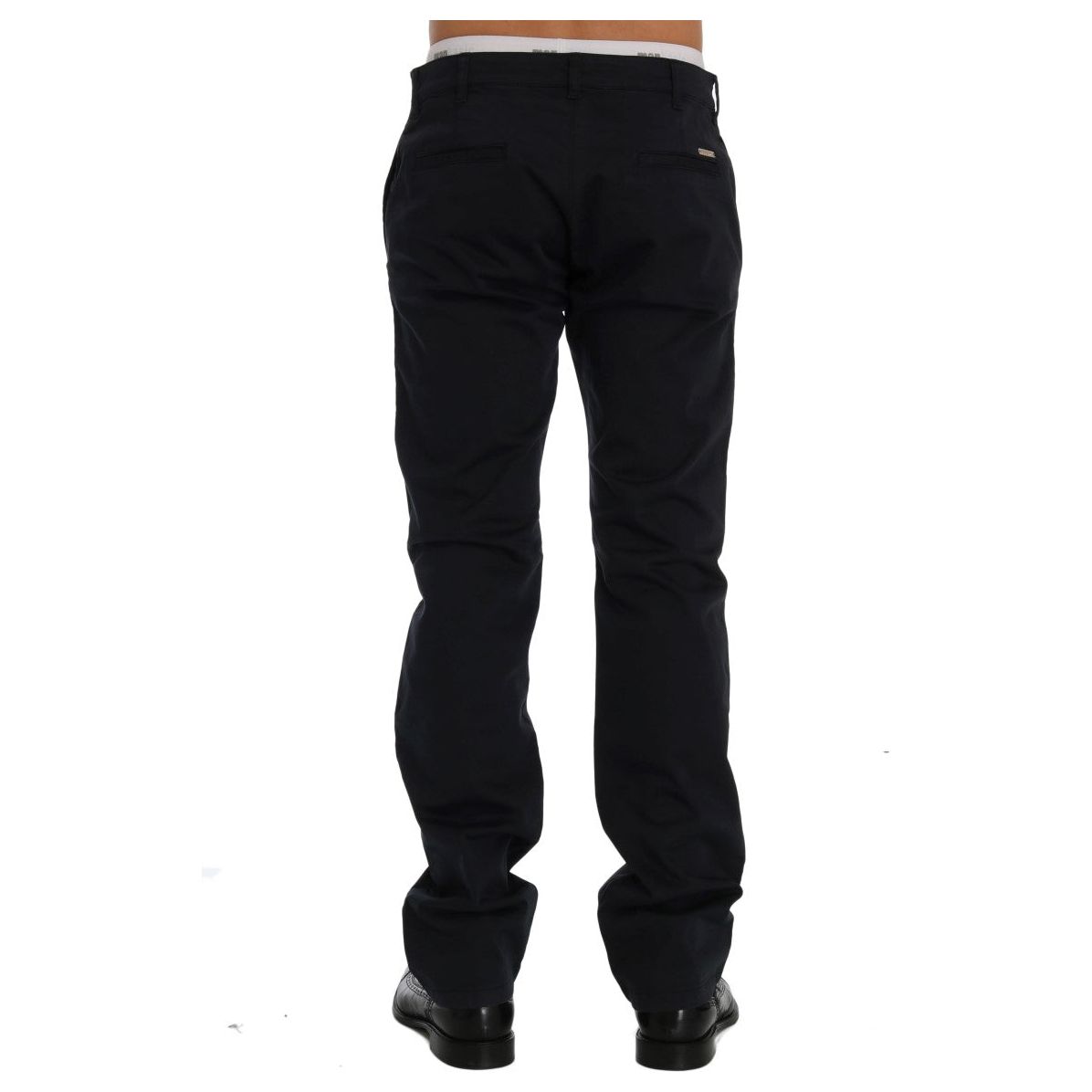 GF Ferre Sleek Blue Cotton Stretch Pants for Effortless Style