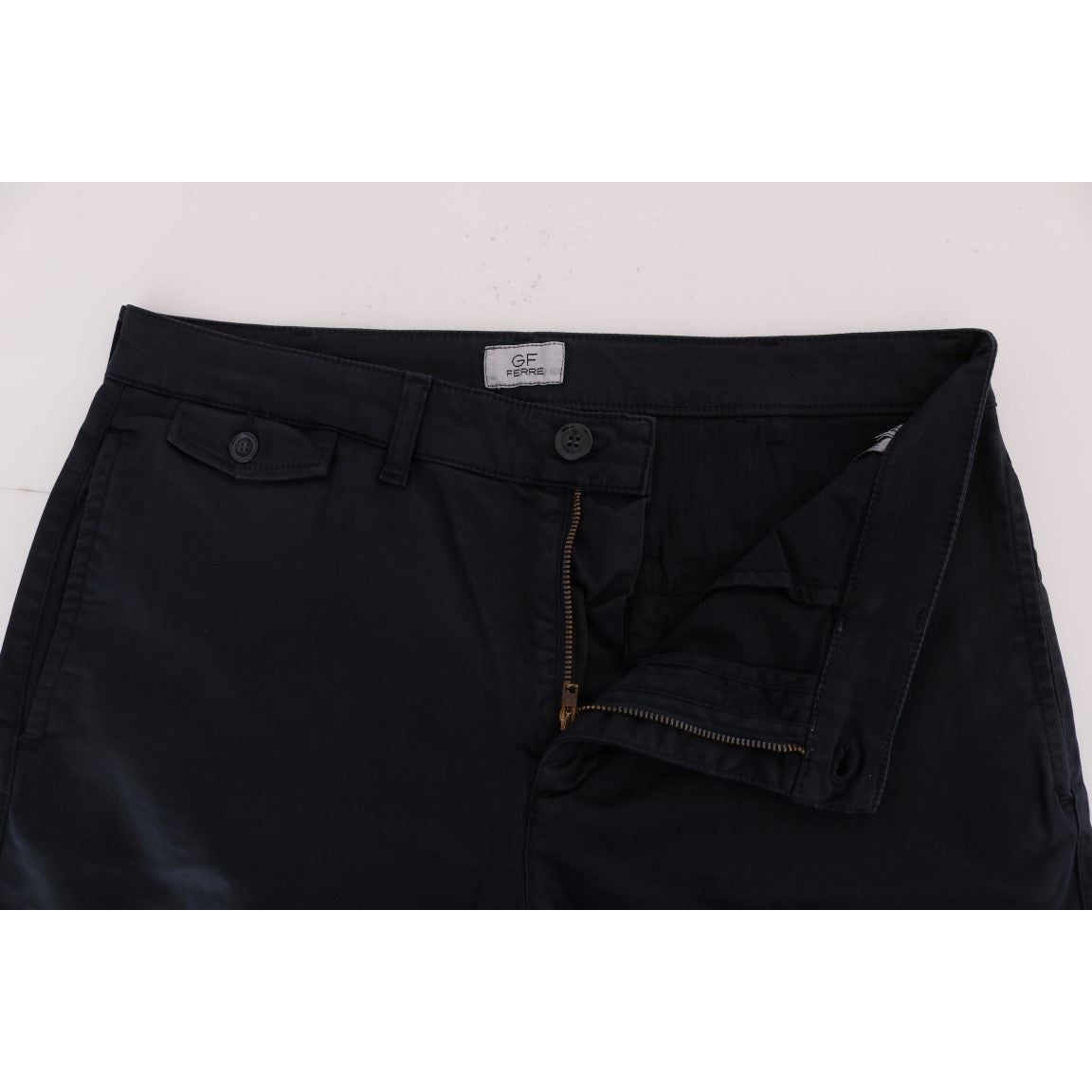 GF Ferre Sleek Blue Cotton Stretch Pants for Effortless Style
