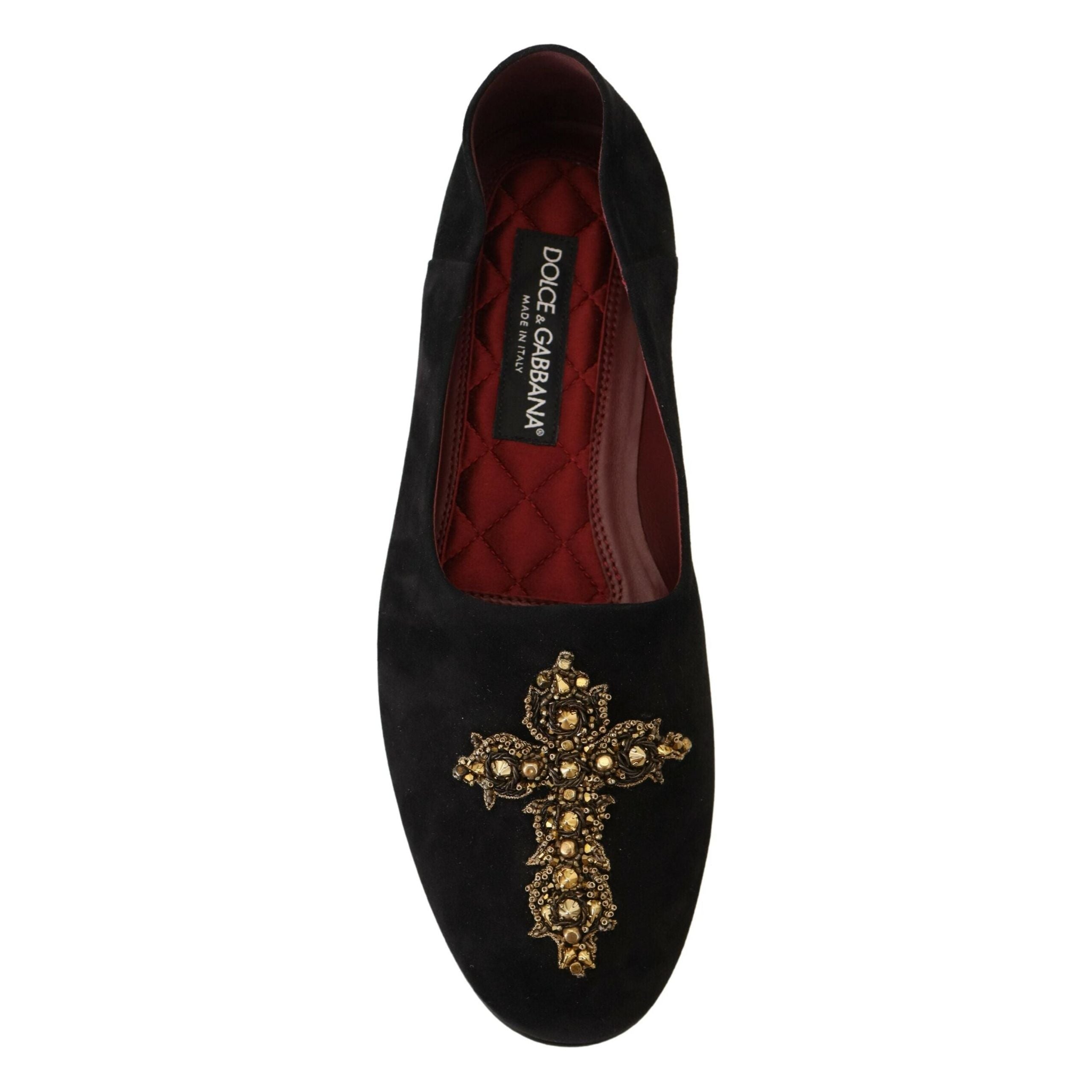 Dolce & Gabbana Black Suede Crystal Sequined Loafers