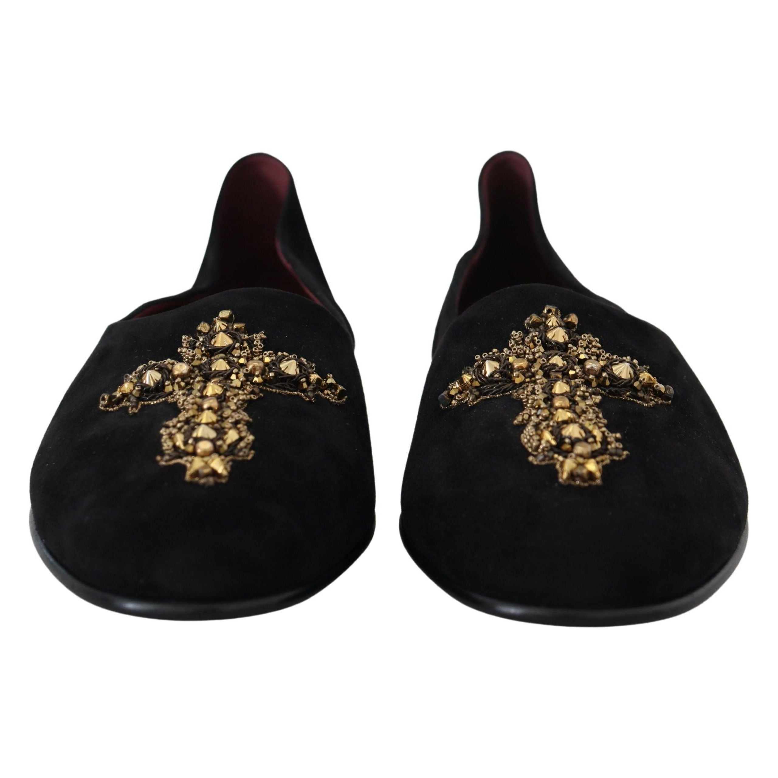 Dolce & Gabbana Black Suede Crystal Sequined Loafers