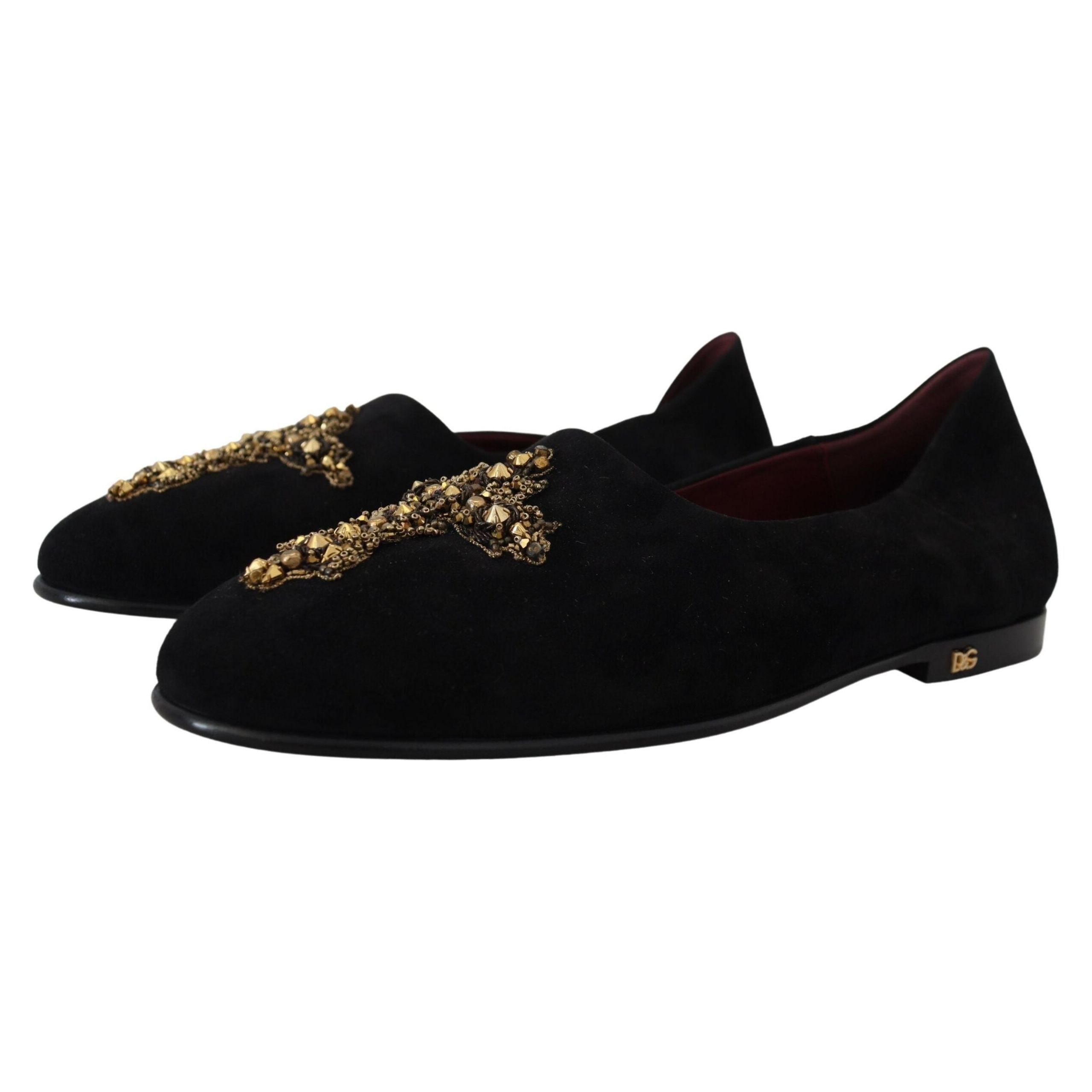 Dolce & Gabbana Black Suede Crystal Sequined Loafers