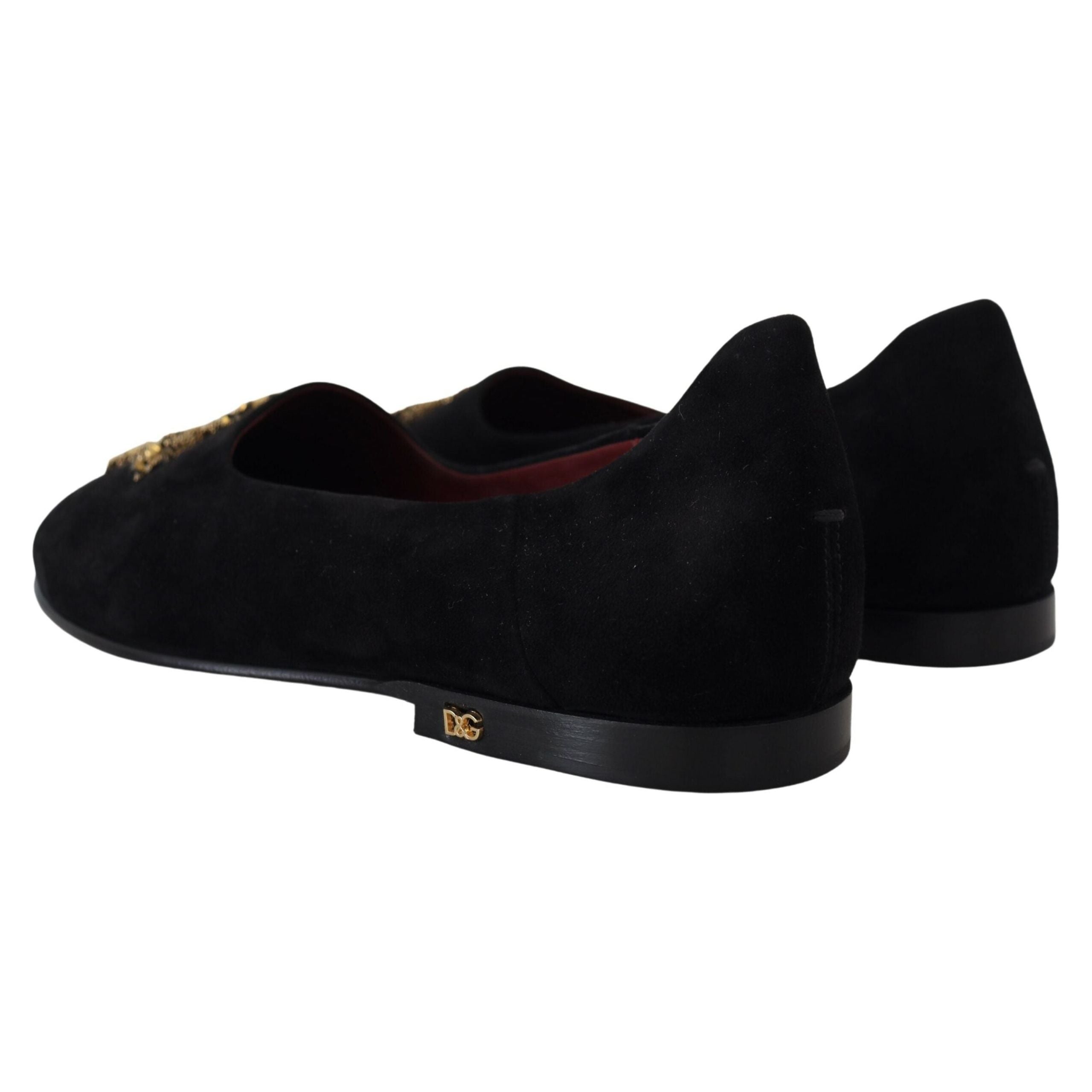 Dolce & Gabbana Black Suede Crystal Sequined Loafers