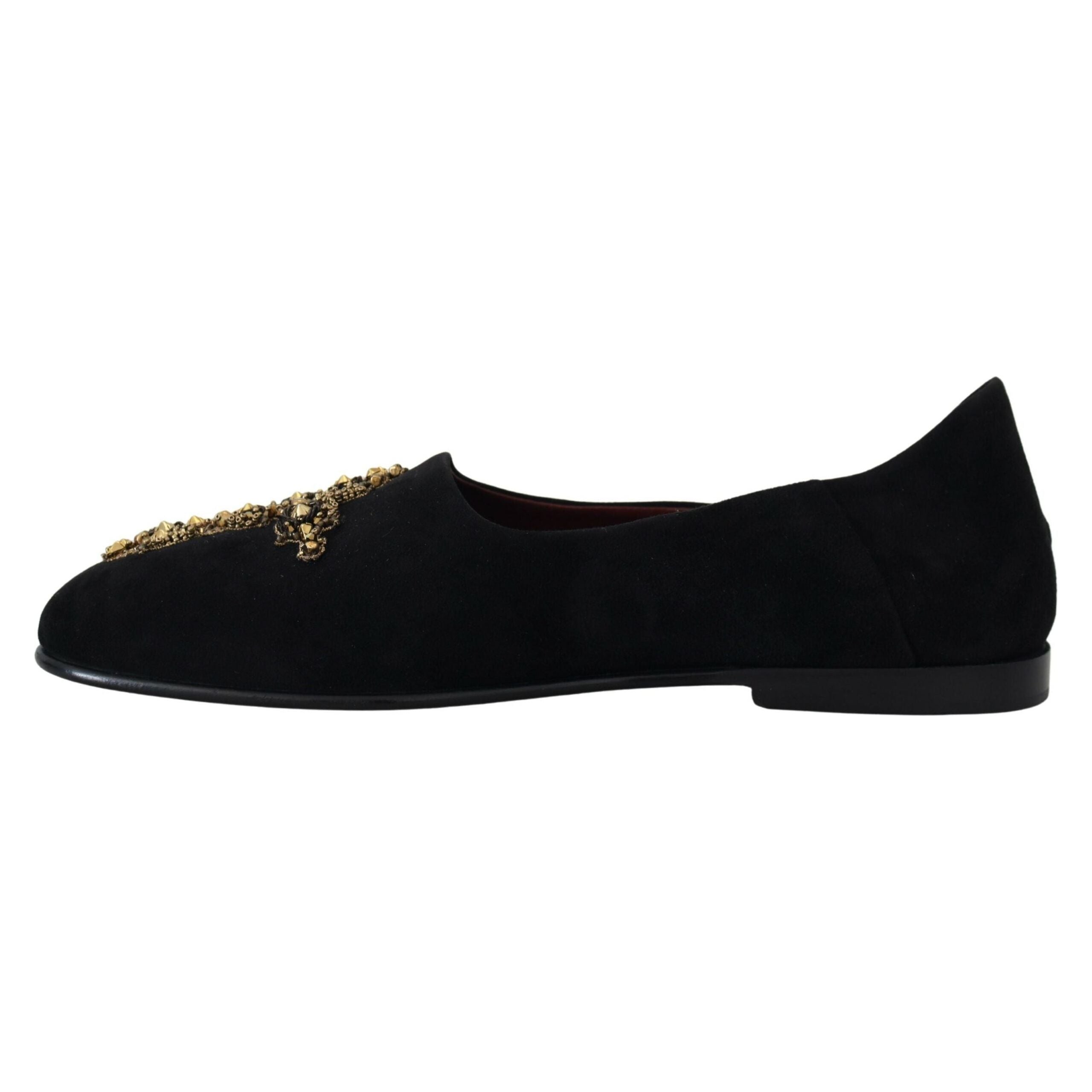 Dolce & Gabbana Black Suede Crystal Sequined Loafers
