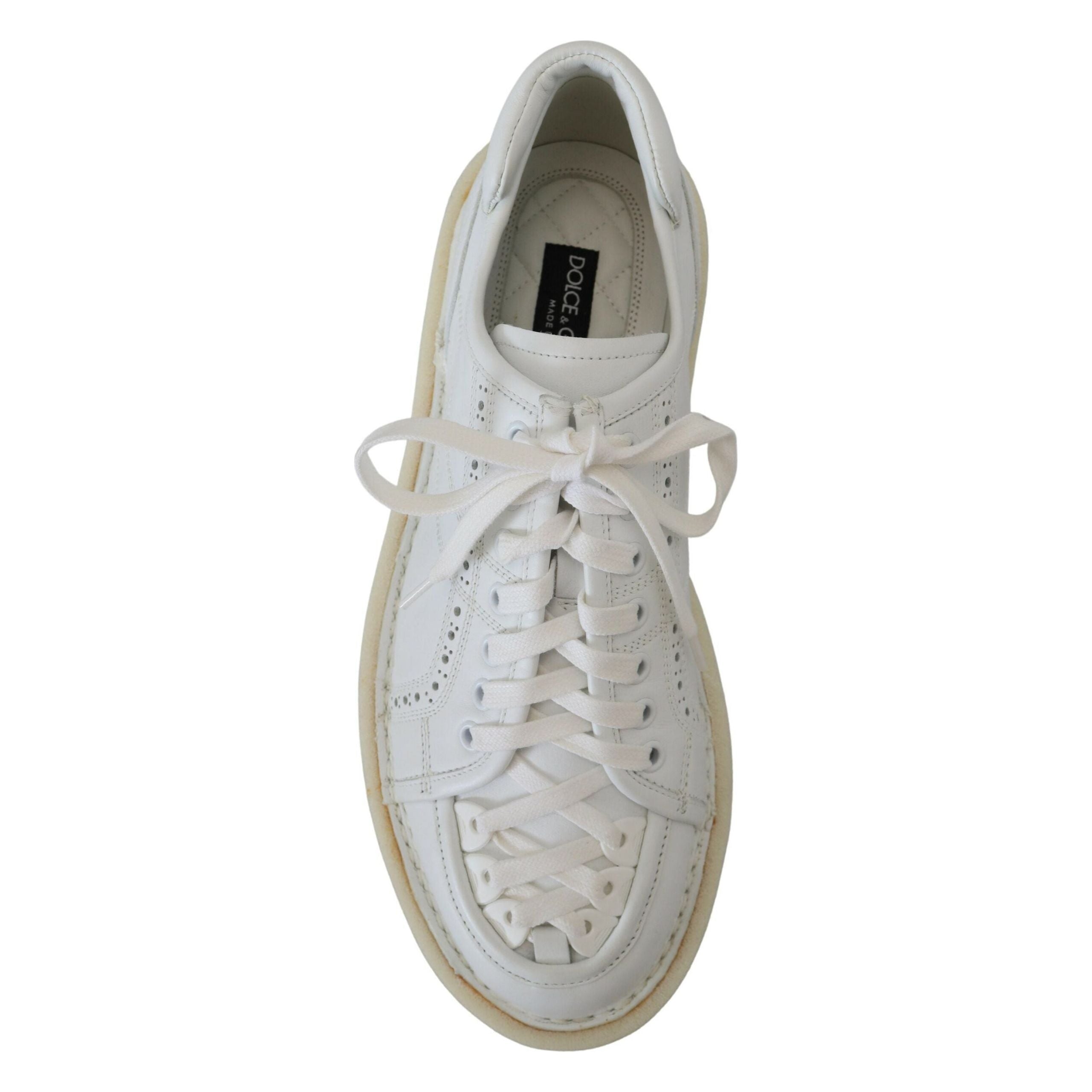 Dolce & Gabbana White Leather Low Top Oxford Sneakers