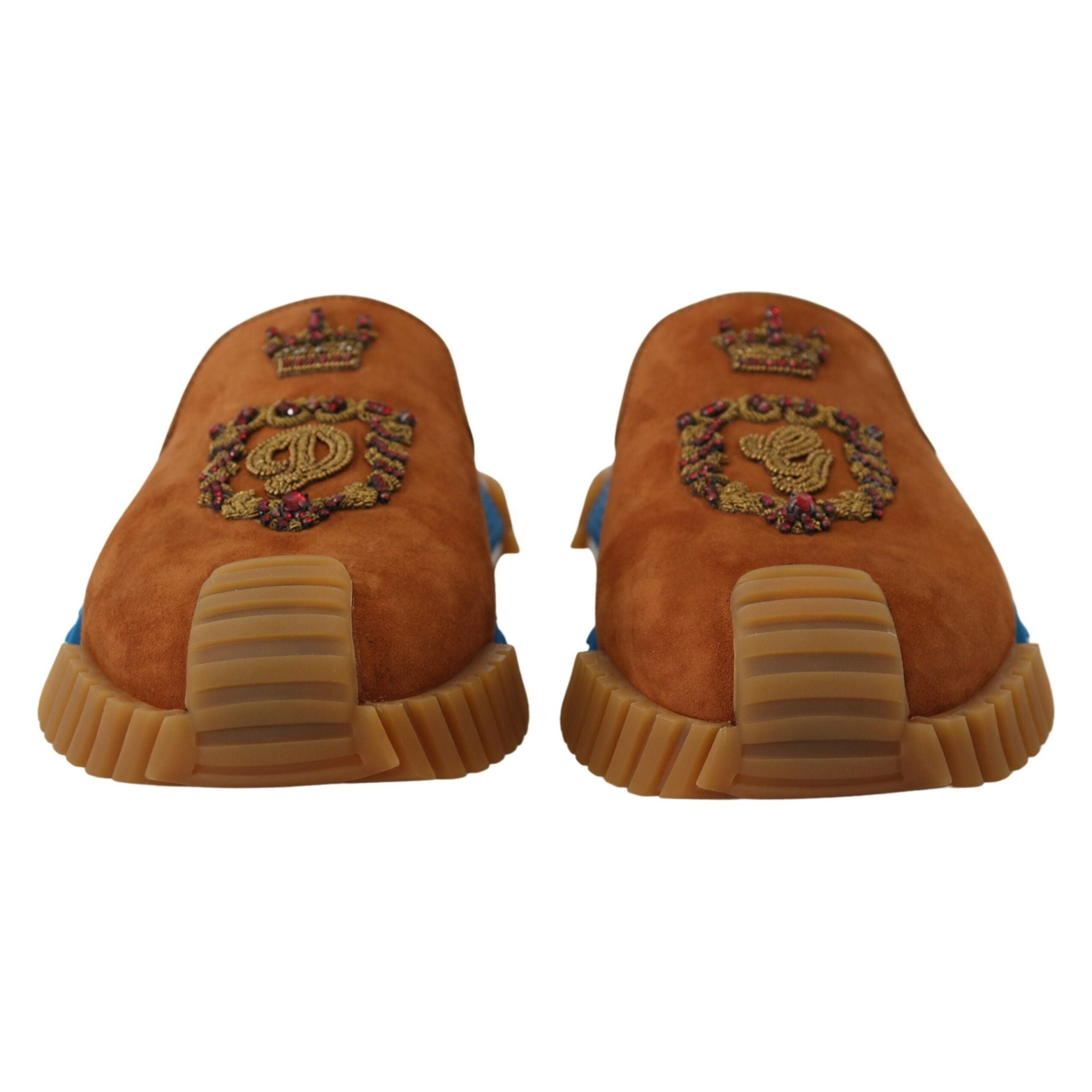Dolce & Gabbana Beige Suede Slides with Beaded Detail