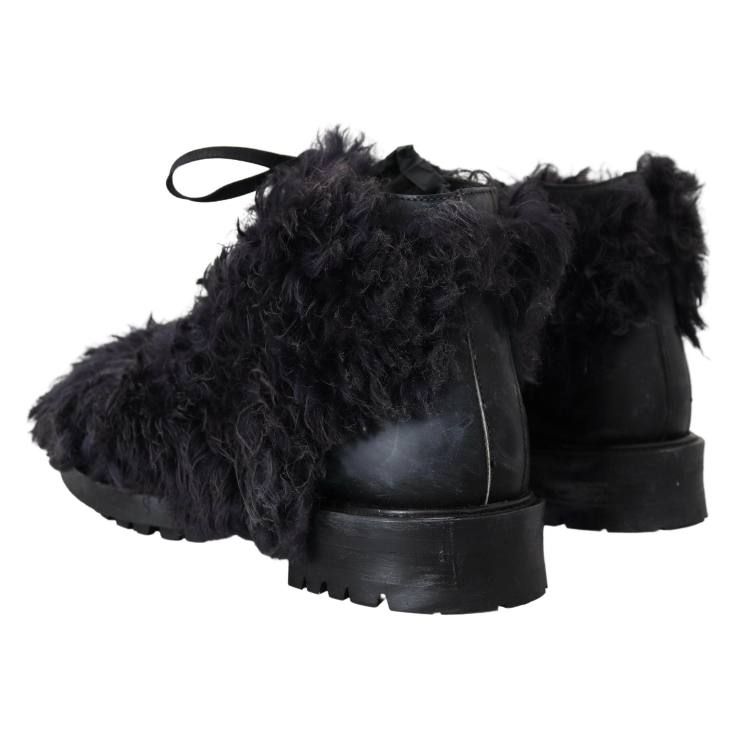 Dolce & Gabbana Black Leather Shearling Ankle Boots
