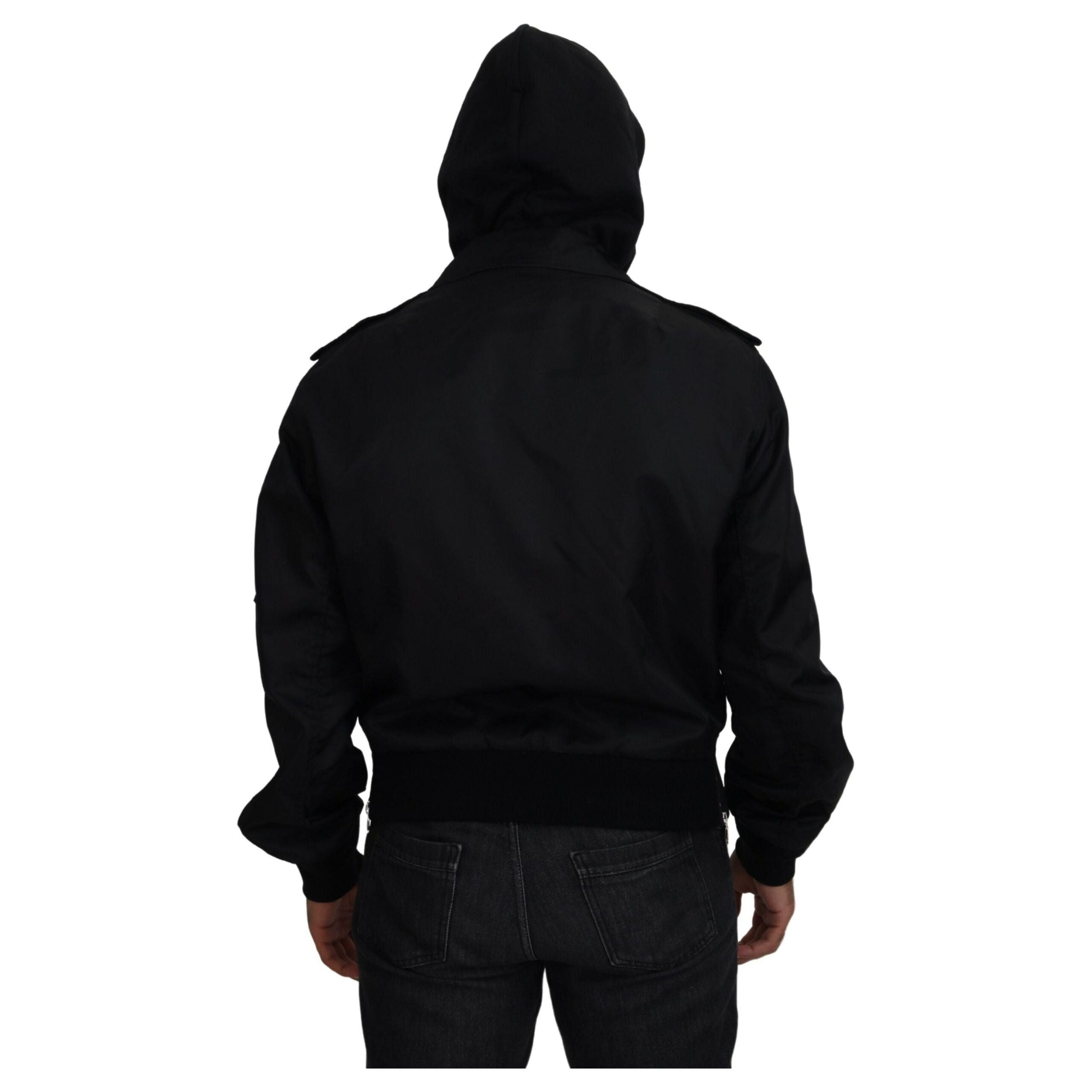 Dolce & Gabbana Black Nylon Hooded Bomber Jacket