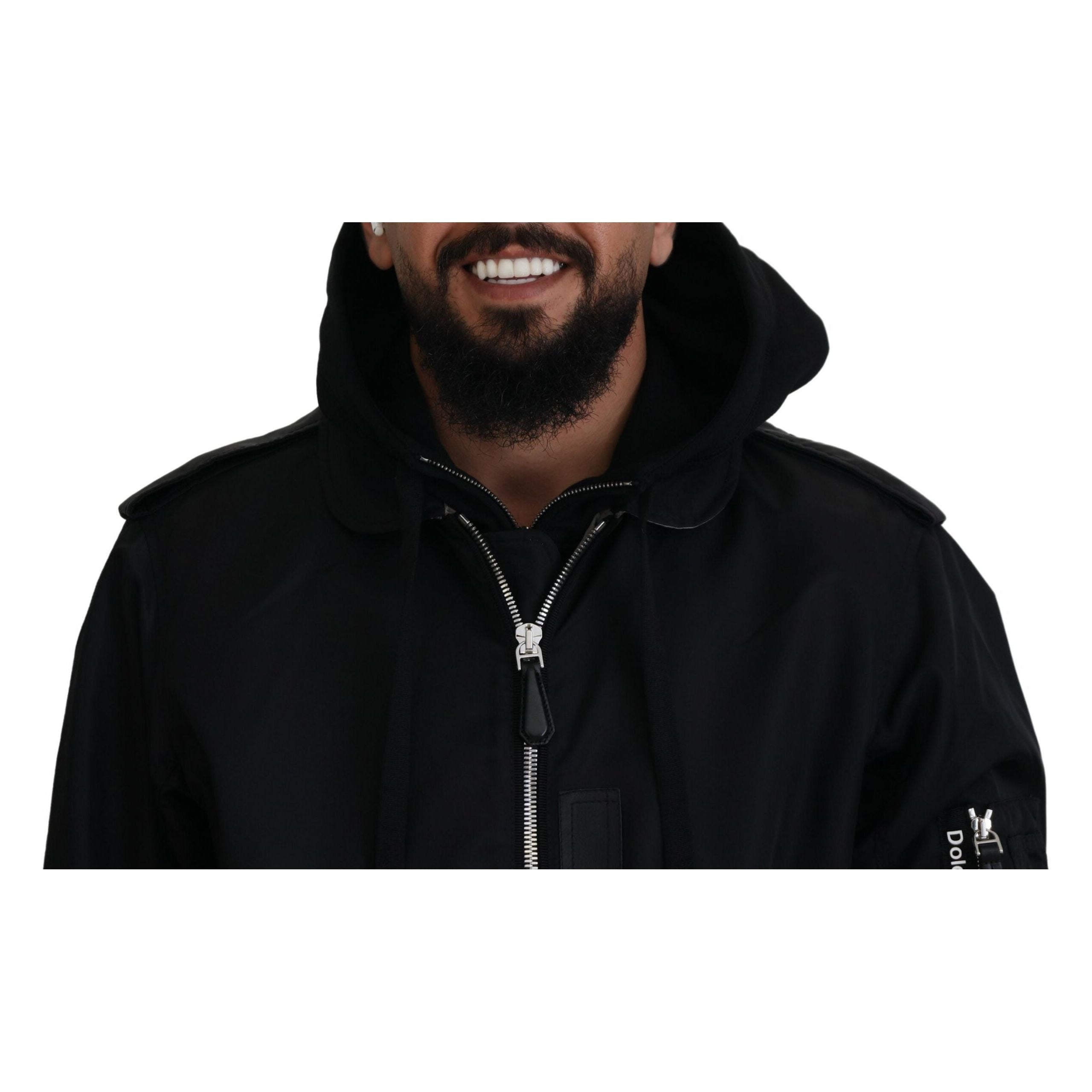 Dolce & Gabbana Black Nylon Hooded Bomber Jacket