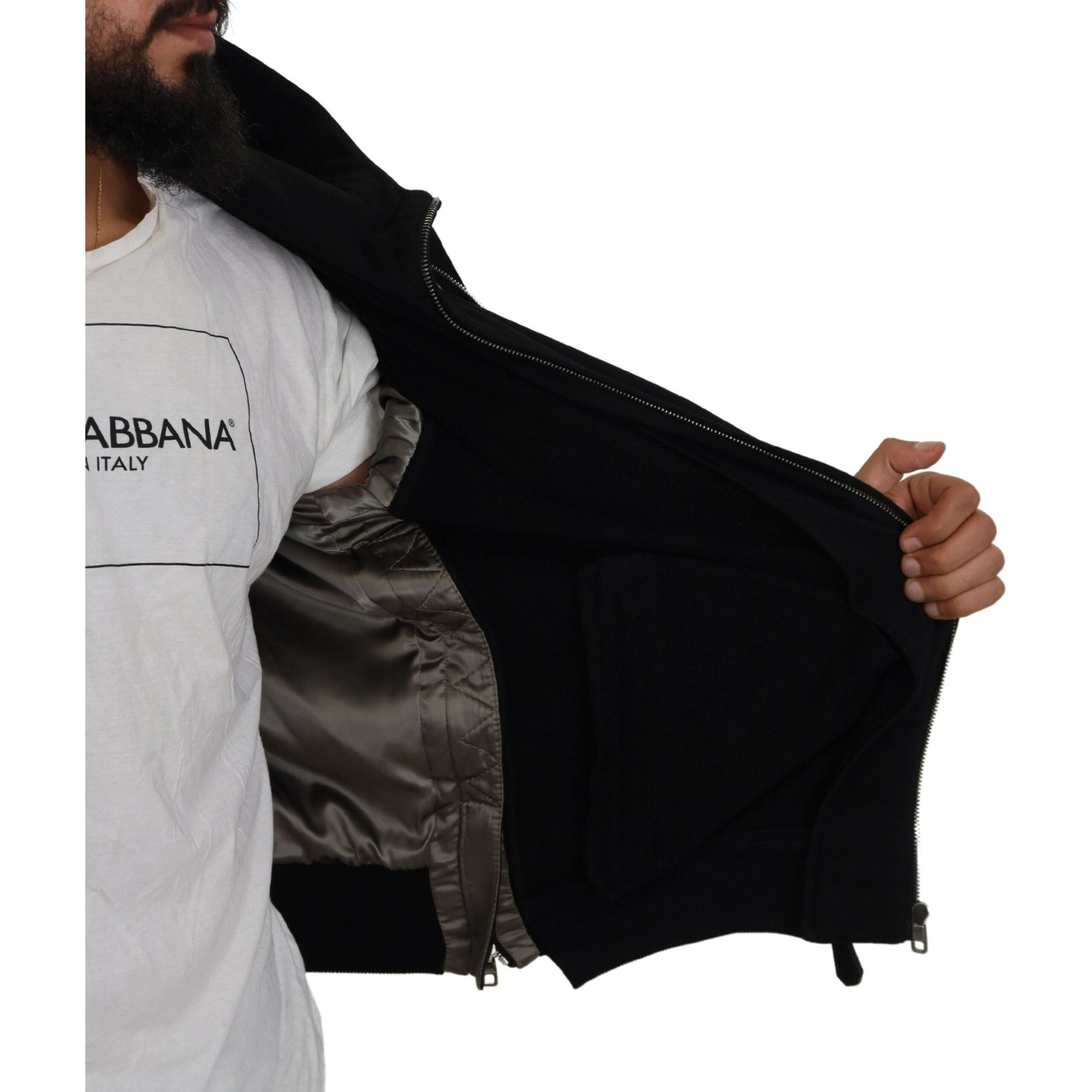 Dolce & Gabbana Black Nylon Hooded Bomber Jacket