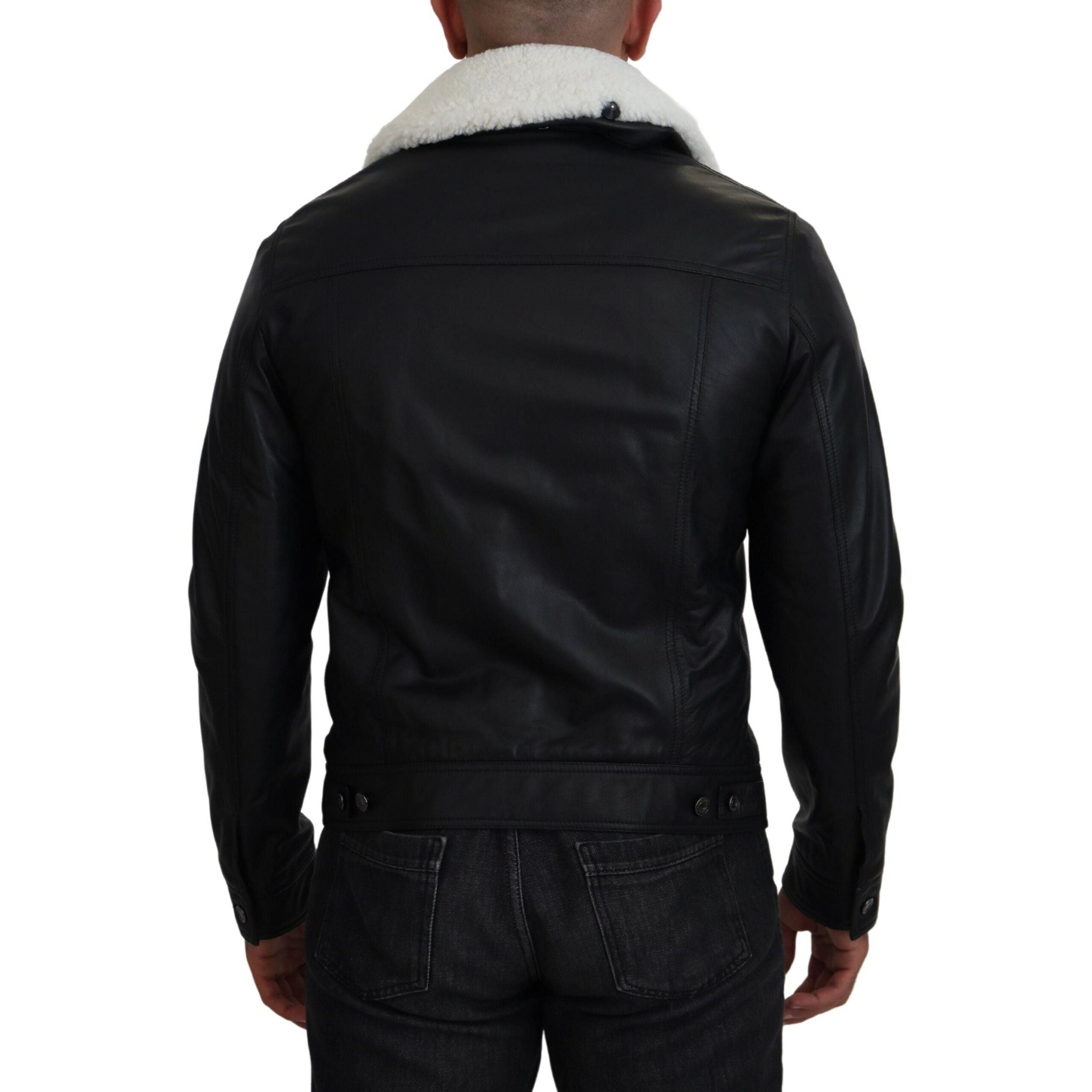 Dolce & Gabbana Black Leather Bomber Jacket Luxe