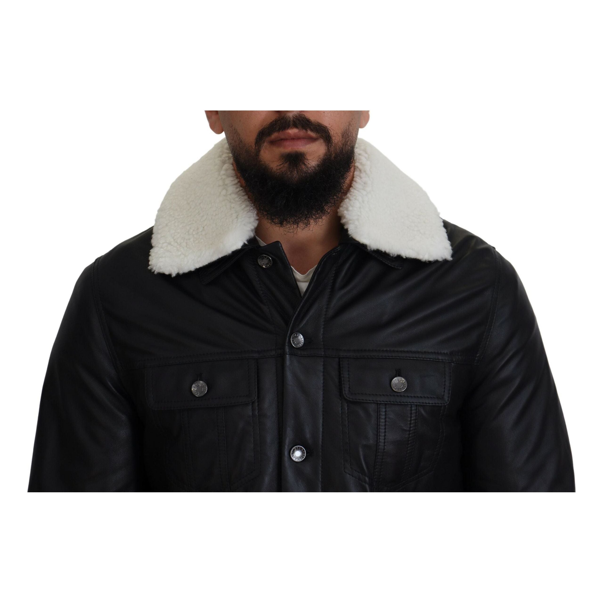 Dolce & Gabbana Black Leather Bomber Jacket Luxe