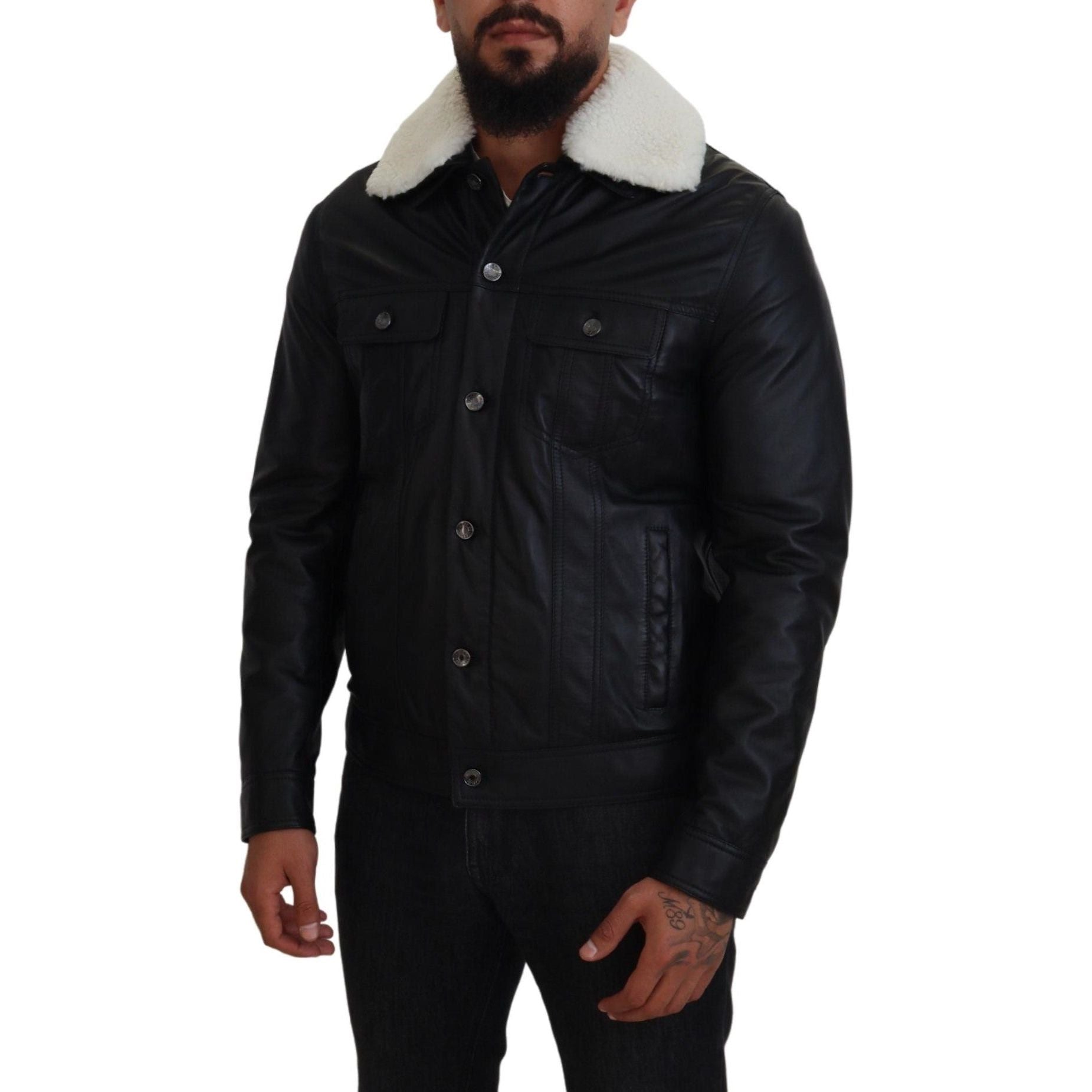 Dolce & Gabbana Black Leather Bomber Jacket Luxe