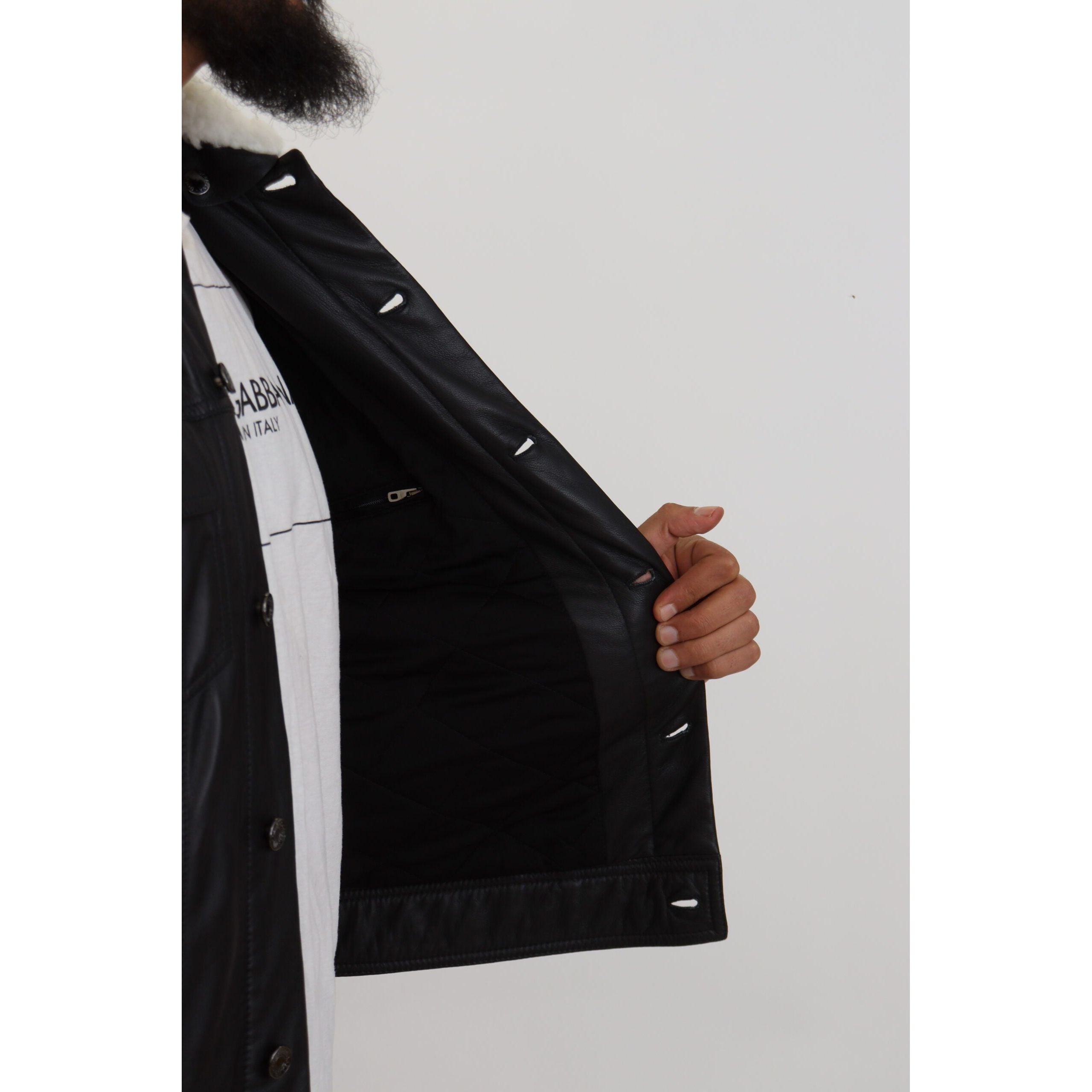 Dolce & Gabbana Black Leather Bomber Jacket Luxe