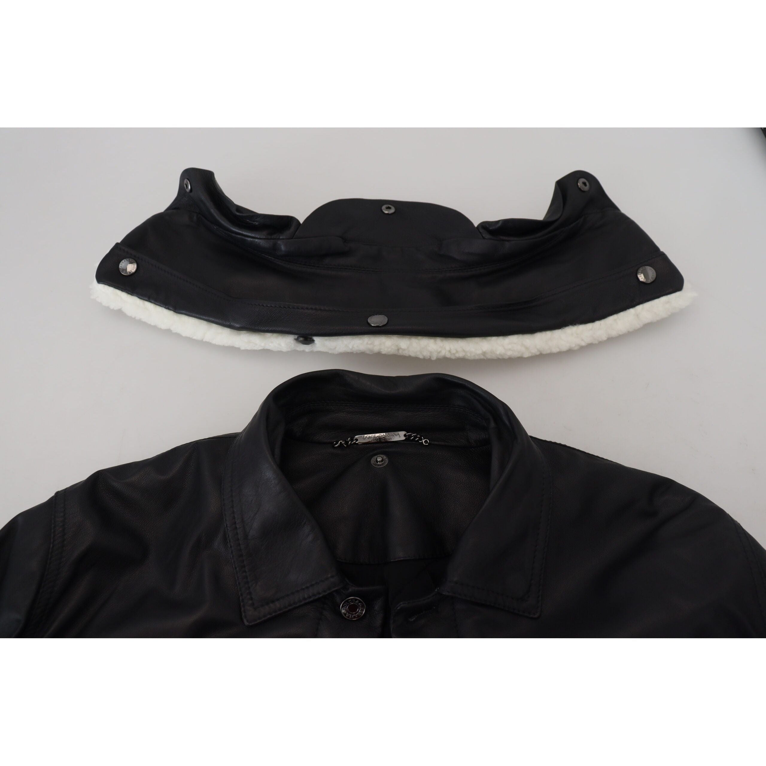 Dolce & Gabbana Black Leather Bomber Jacket Luxe