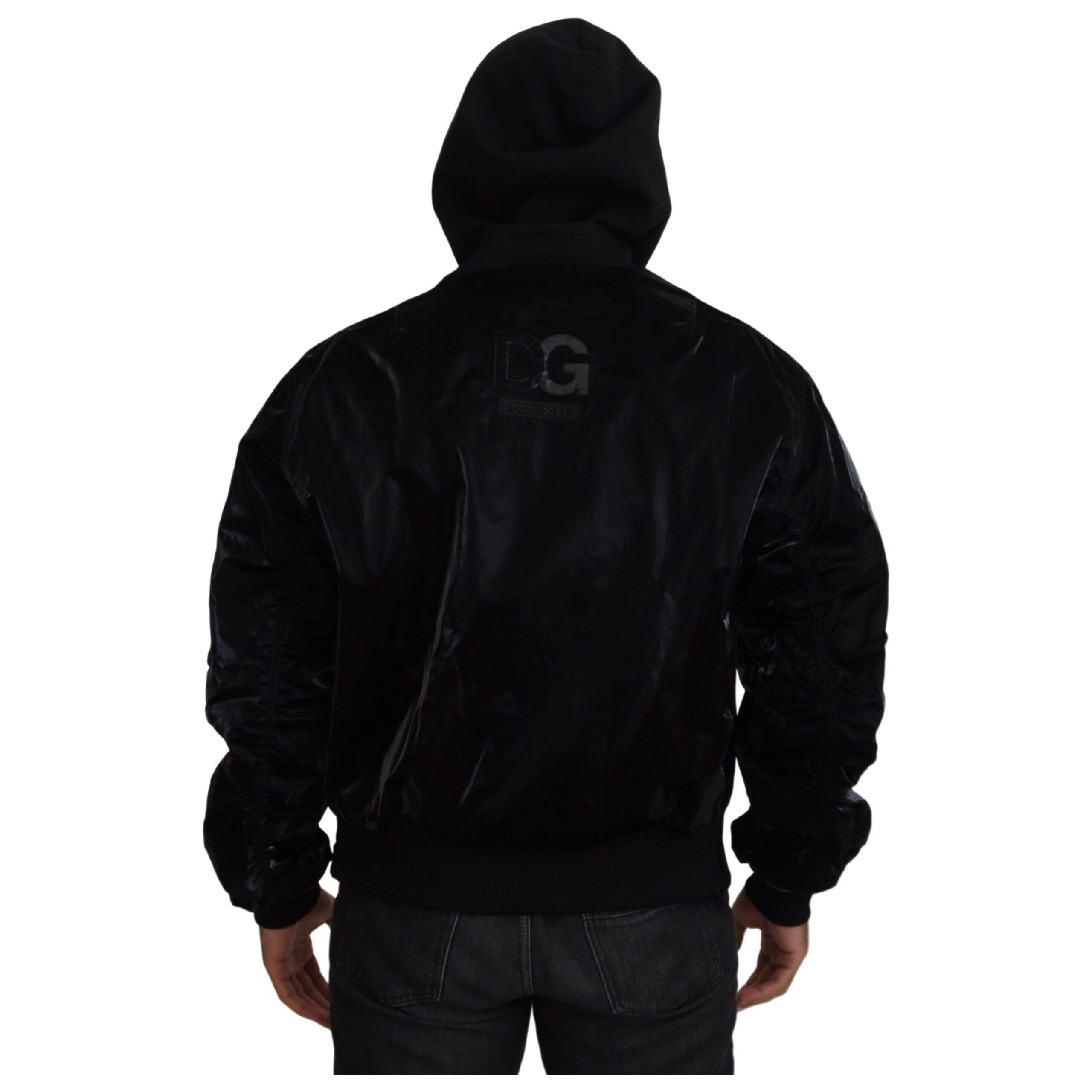 Dolce & Gabbana Black Nylon Bomber Hooded Jacket