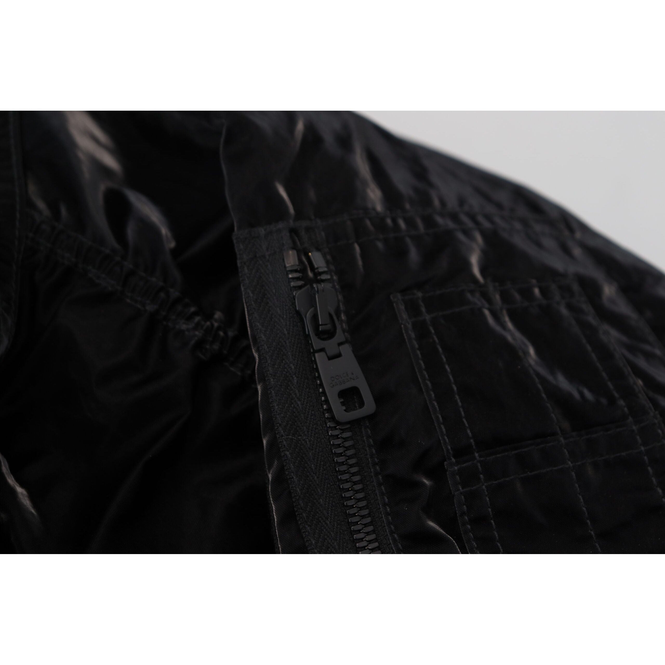 Dolce & Gabbana Black Nylon Bomber Hooded Jacket