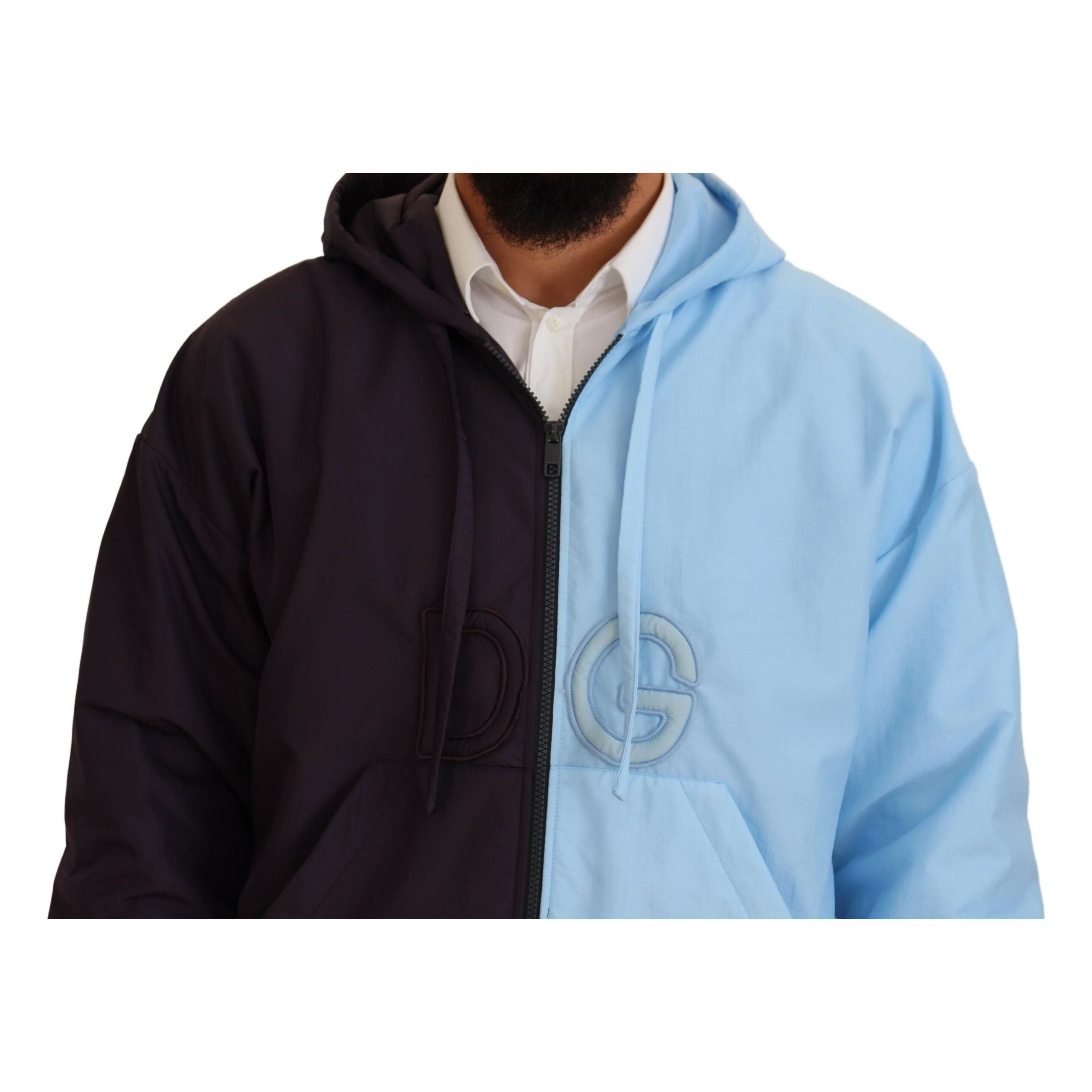 Dolce & Gabbana Blue Nylon Jacket Full Zipper Closure