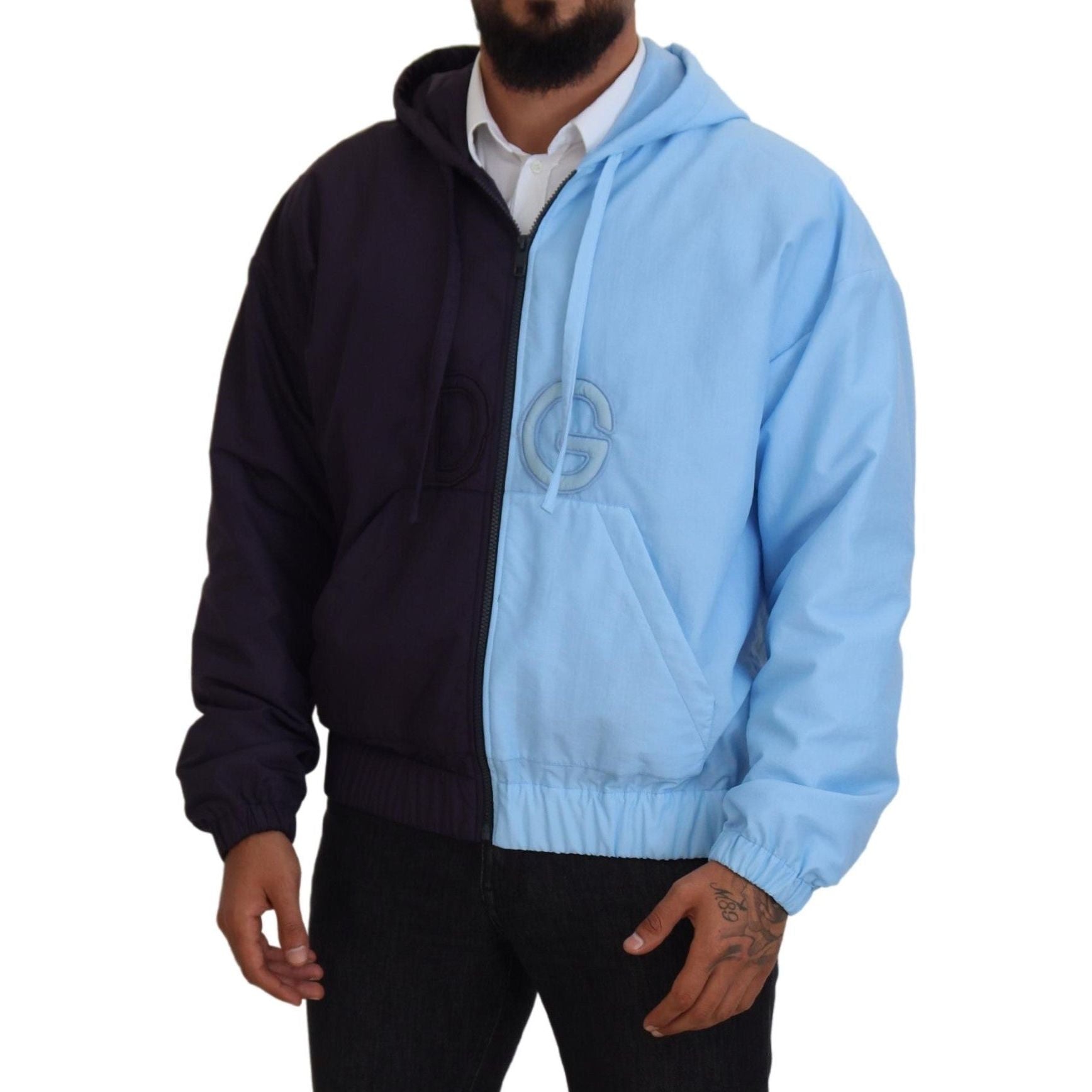 Dolce & Gabbana Blue Nylon Jacket Full Zipper Closure