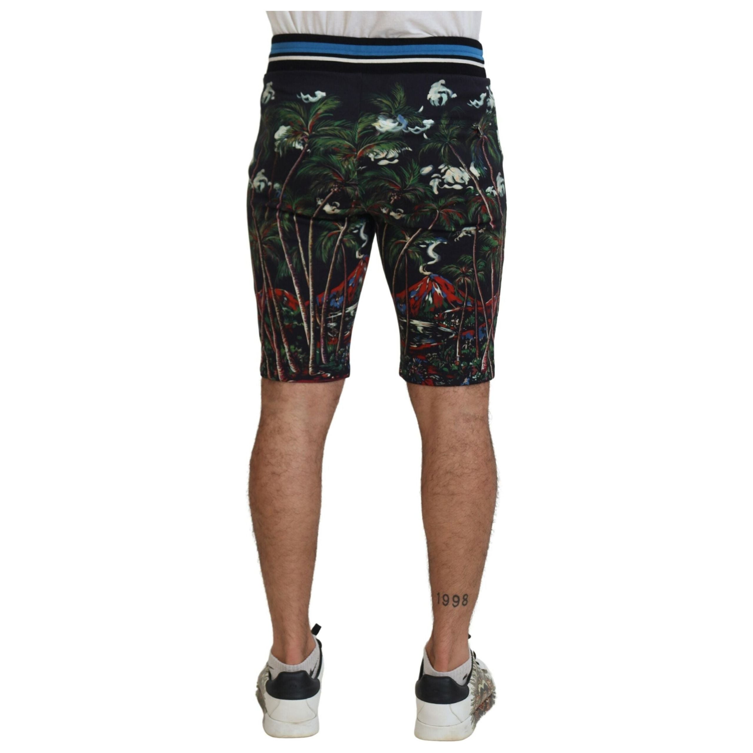 Dolce & Gabbana Black Cotton Volcano Print Casual Shorts
