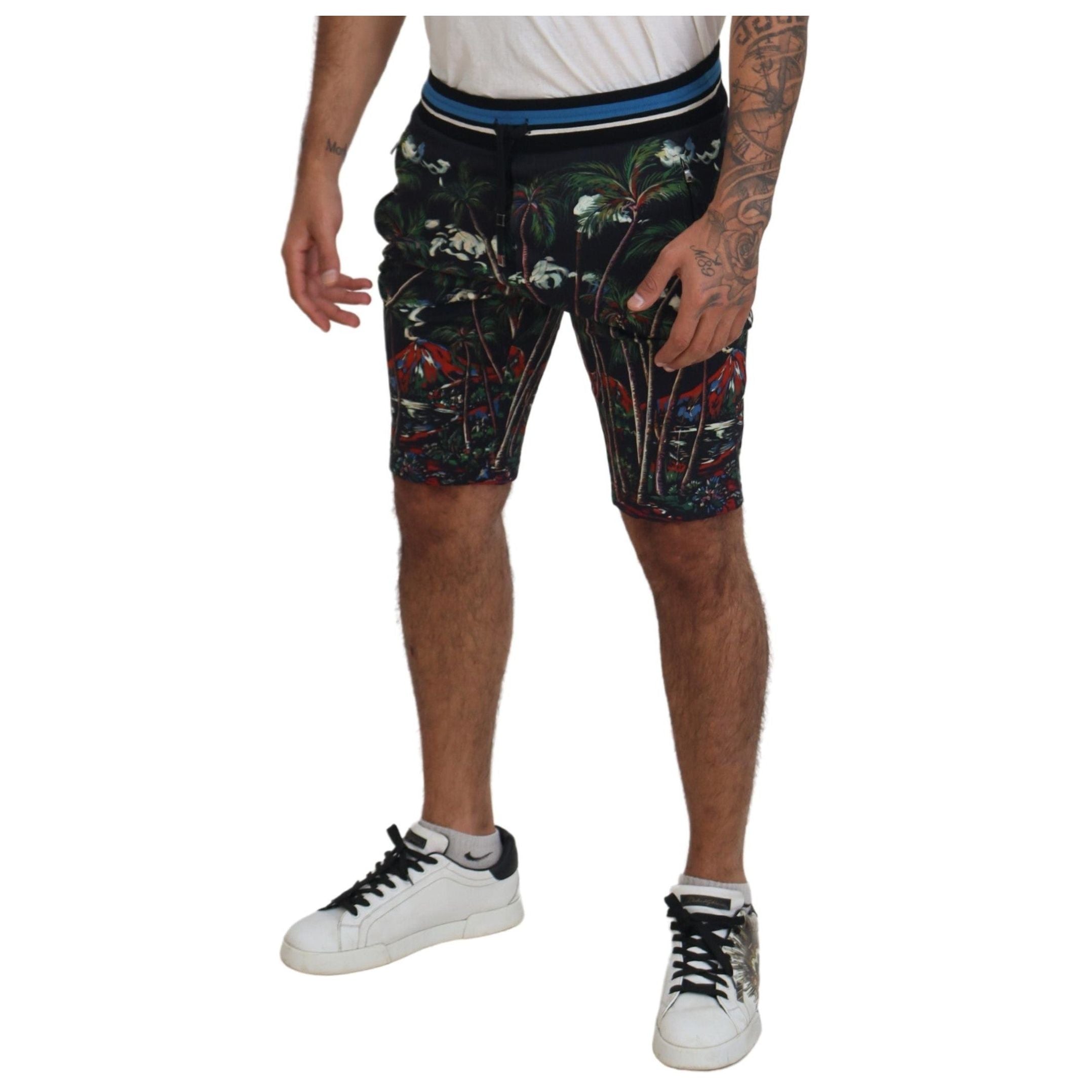 Dolce & Gabbana Black Cotton Volcano Print Casual Shorts