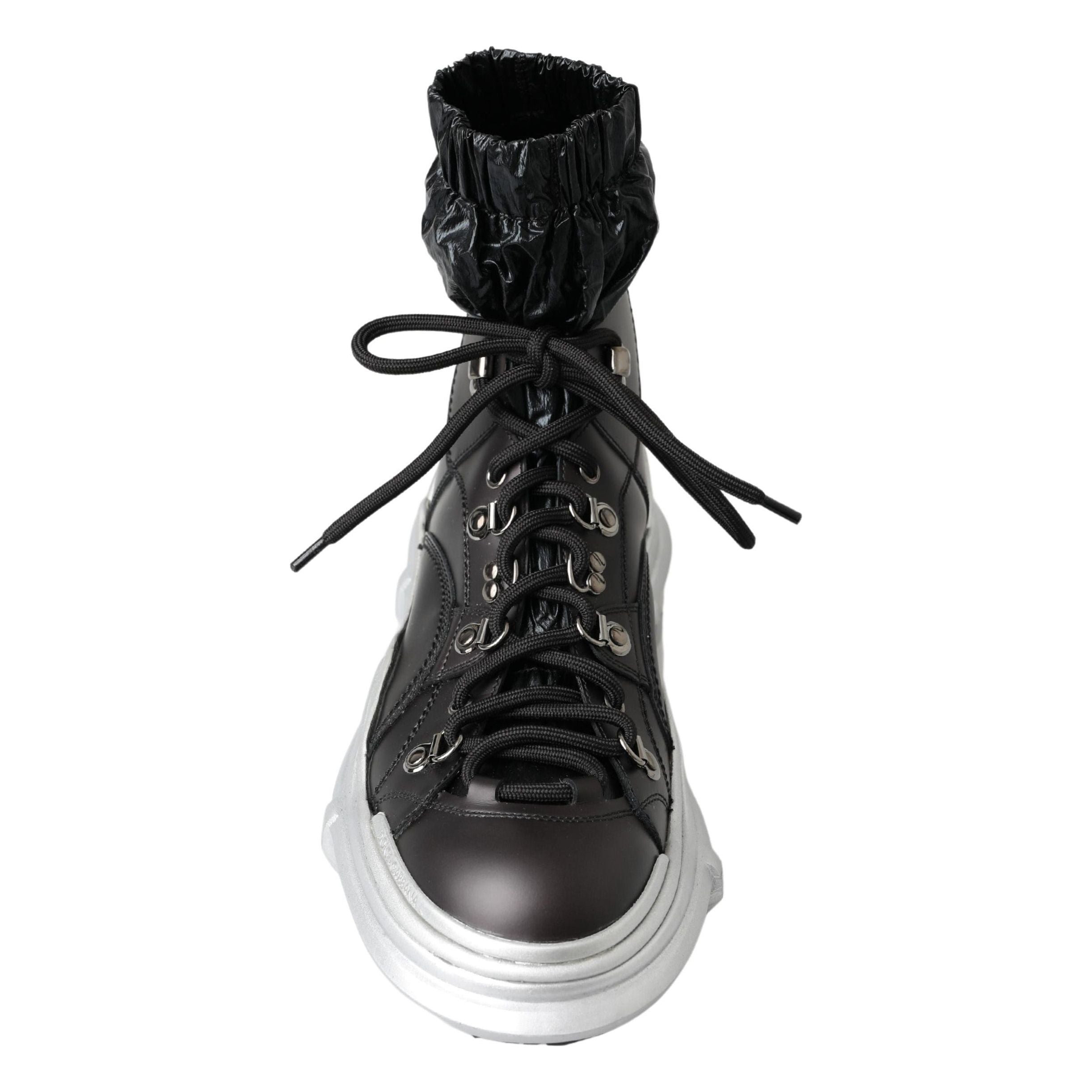 Dolce & Gabbana Black Leather High Top Sneaker Bootie