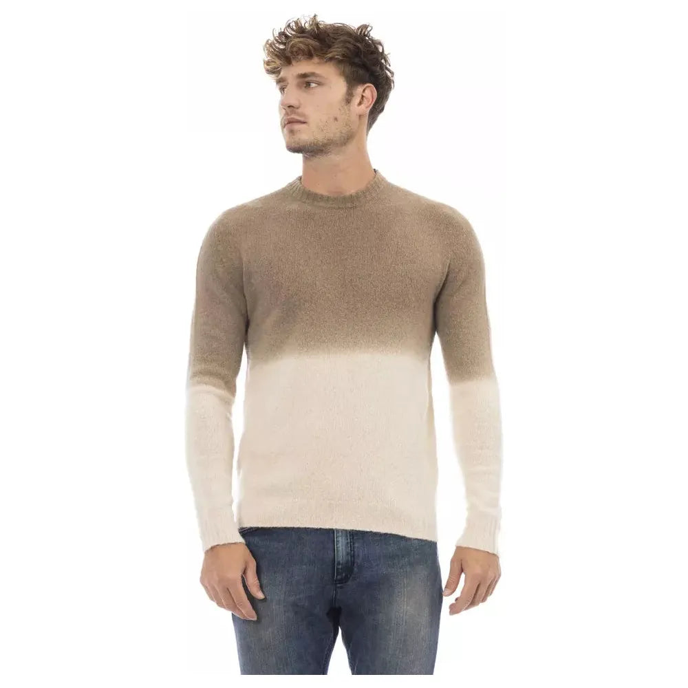 Alpha Studio Beige Alpaca Leather Sweater for Timeless Elegance