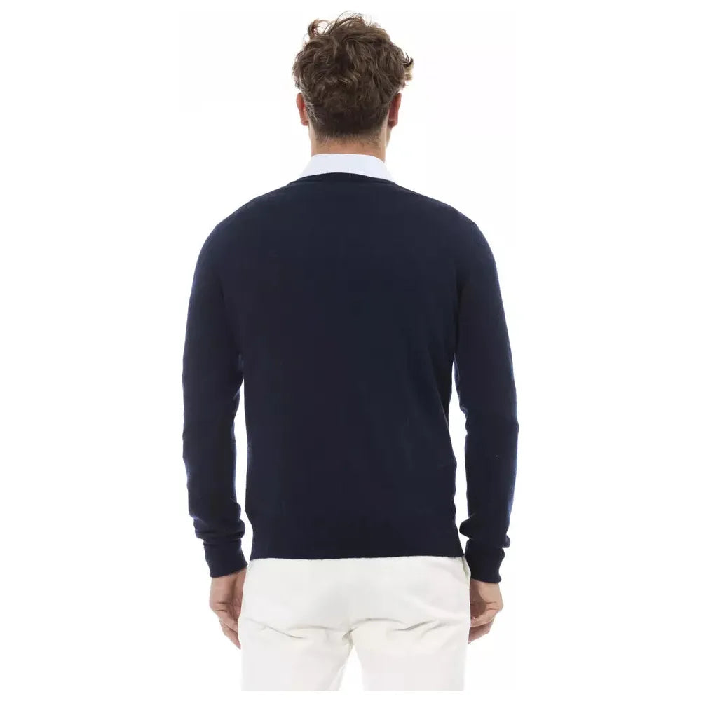 Alpha Studio Blue Wool Sweater for Effortless Elegance