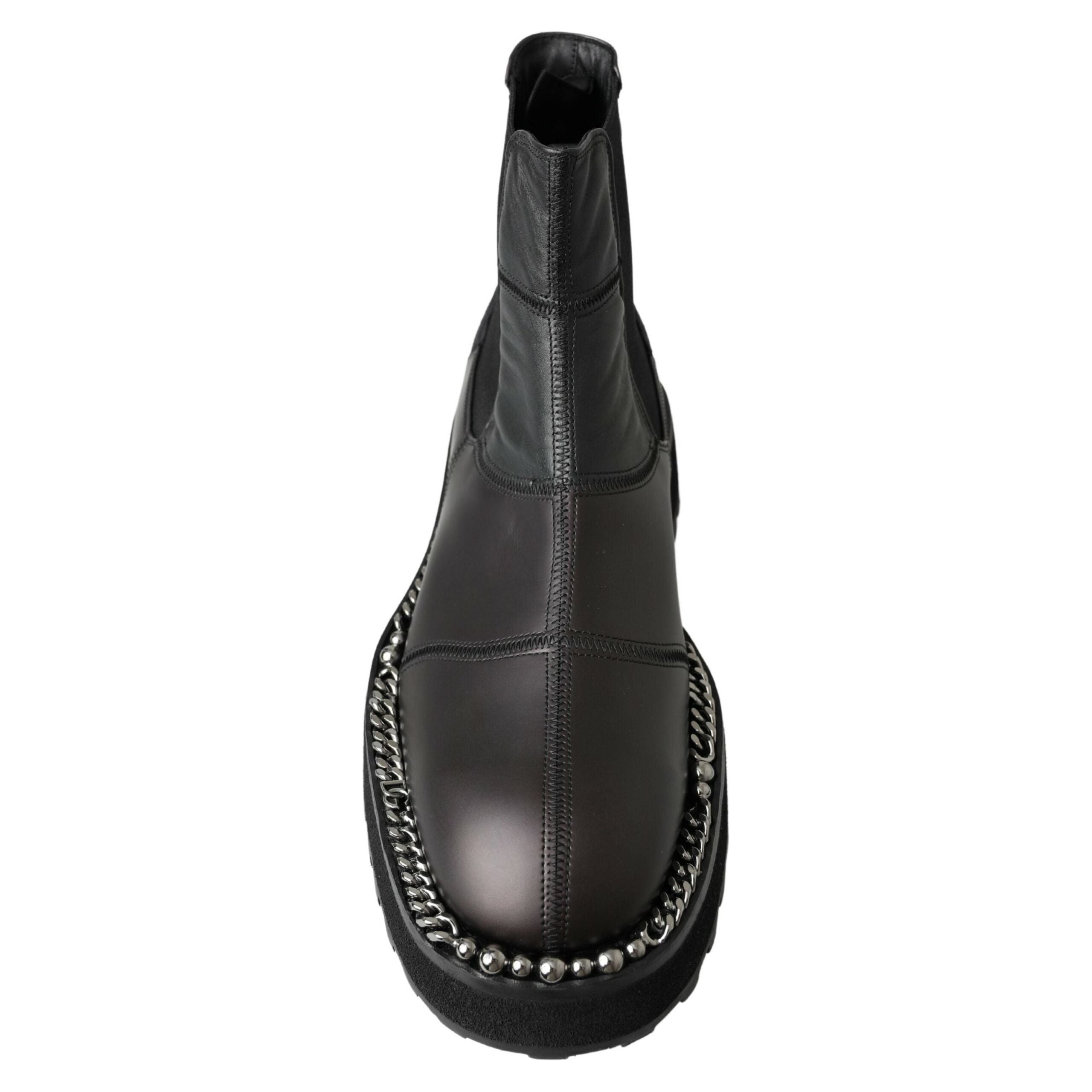 Dolce & Gabbana Black Leather Ankle Stretch Slip On Boots