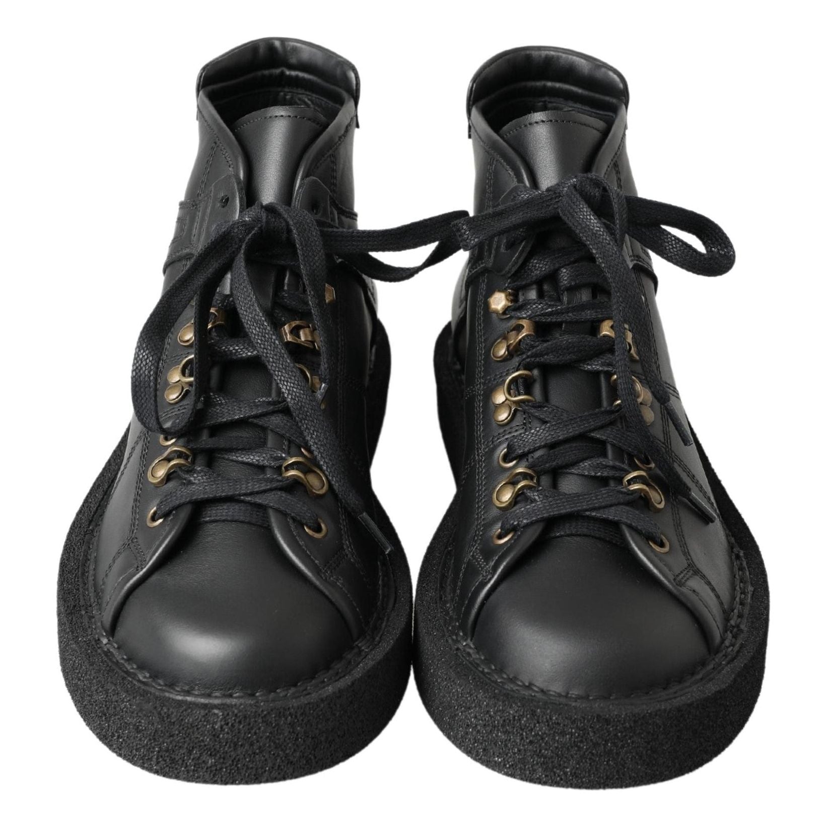 Dolce & Gabbana Black Leather Ankle Boots with Silver Chain