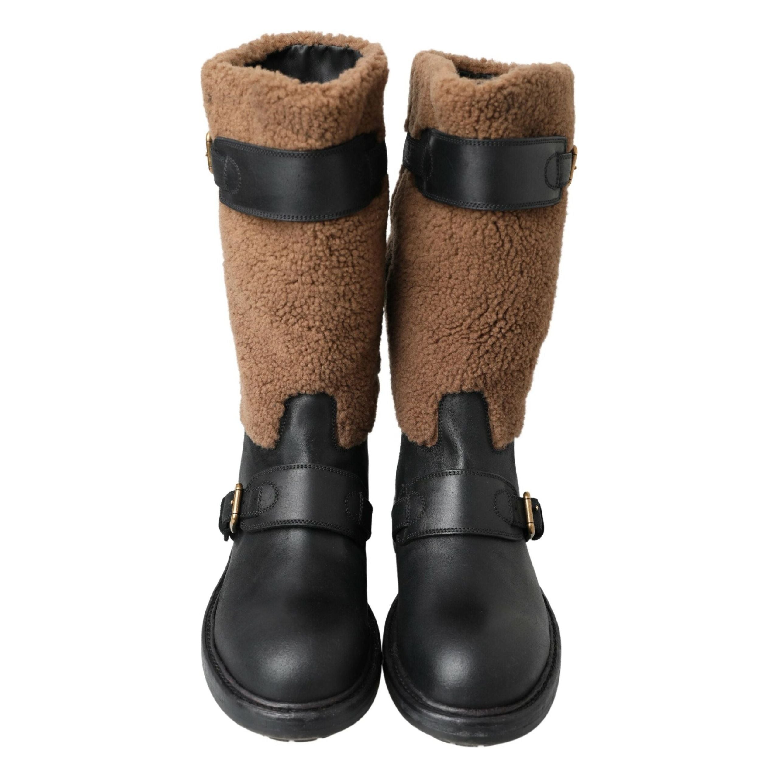 Dolce & Gabbana Black Shearling Leather Long Boots Elegance