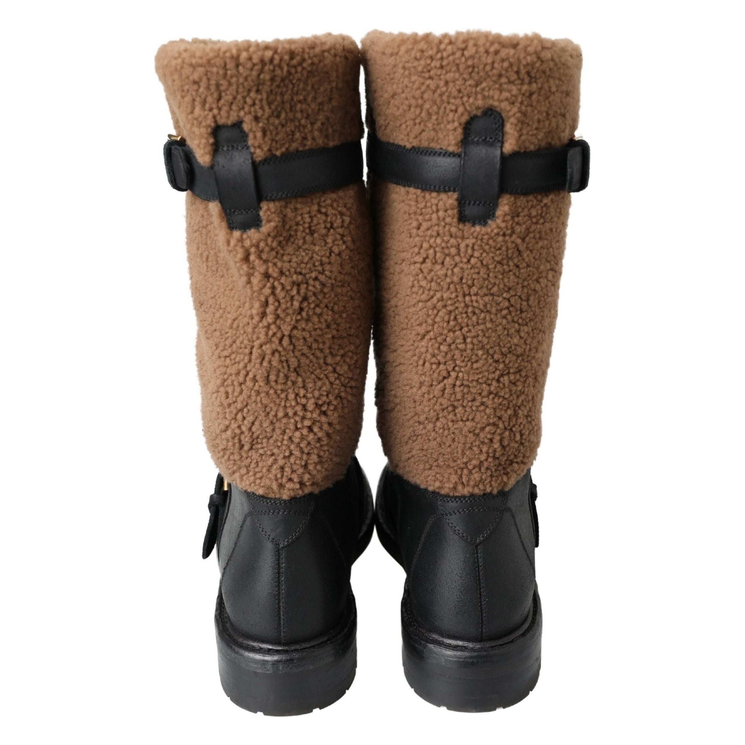 Dolce & Gabbana Black Shearling Leather Long Boots Elegance
