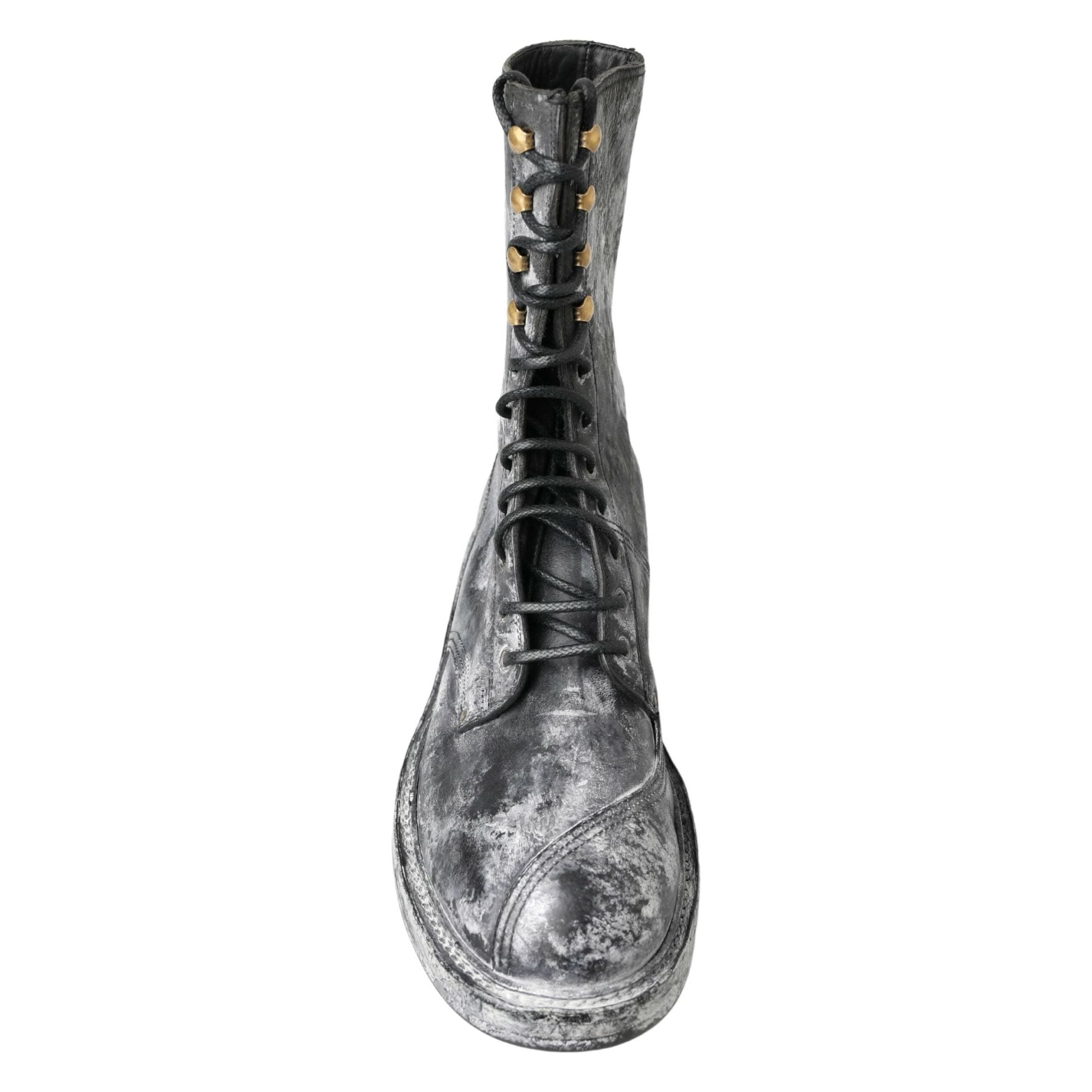 Dolce & Gabbana Black Calfskin Lace-Up Boots