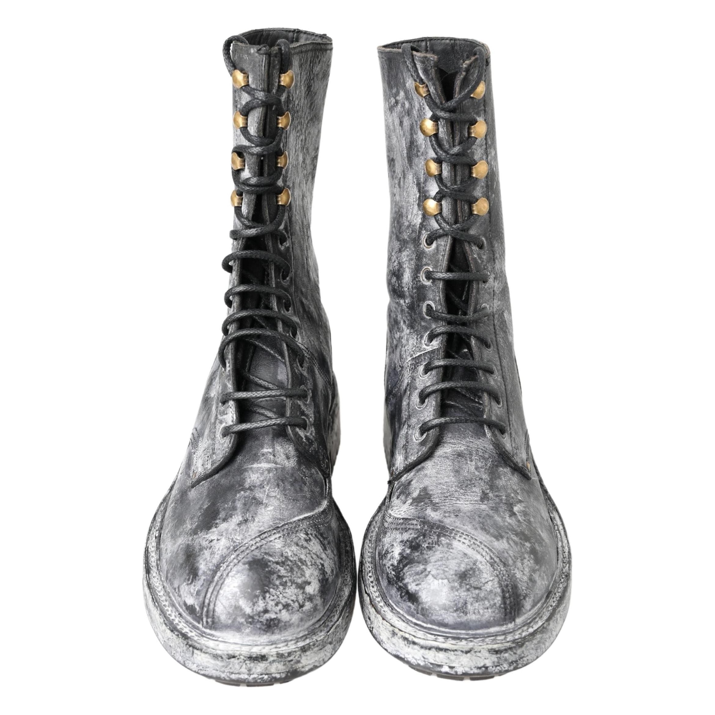 Dolce & Gabbana Black Calfskin Lace-Up Boots