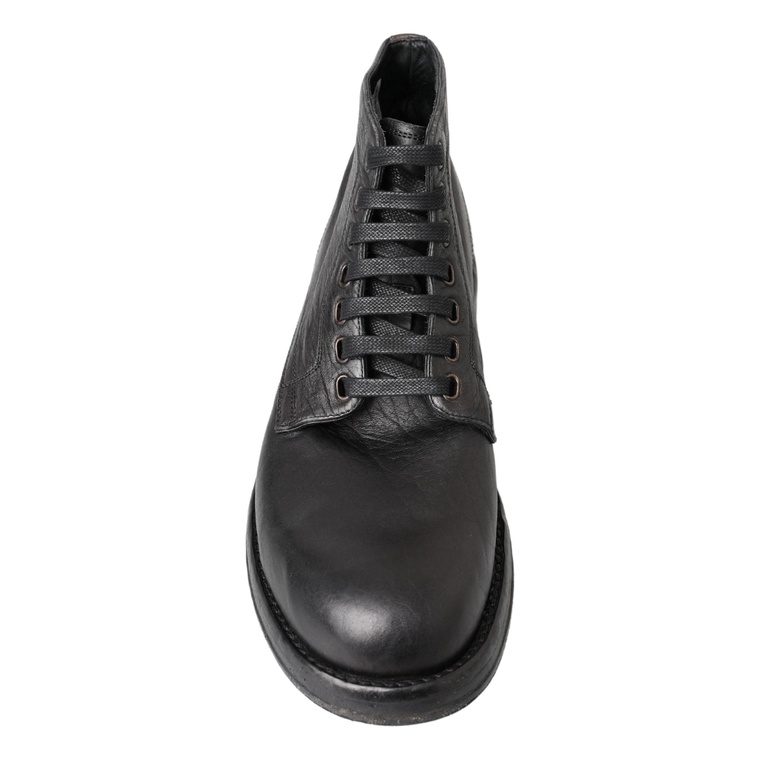 Dolce & Gabbana Black Horse Leather Lace-Up Boots