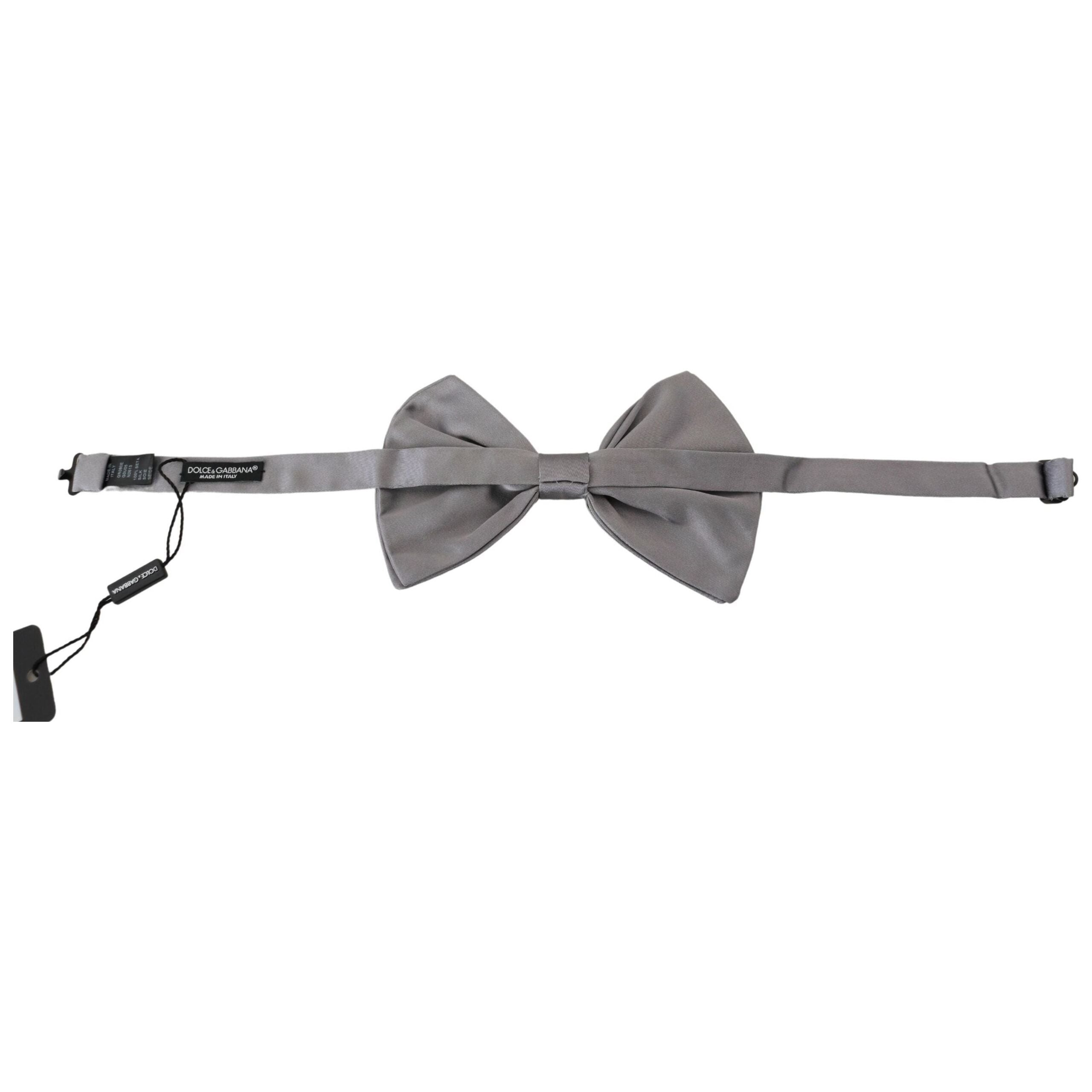 Dolce & Gabbana Silver Gray Silk Bow Tie Accessory
